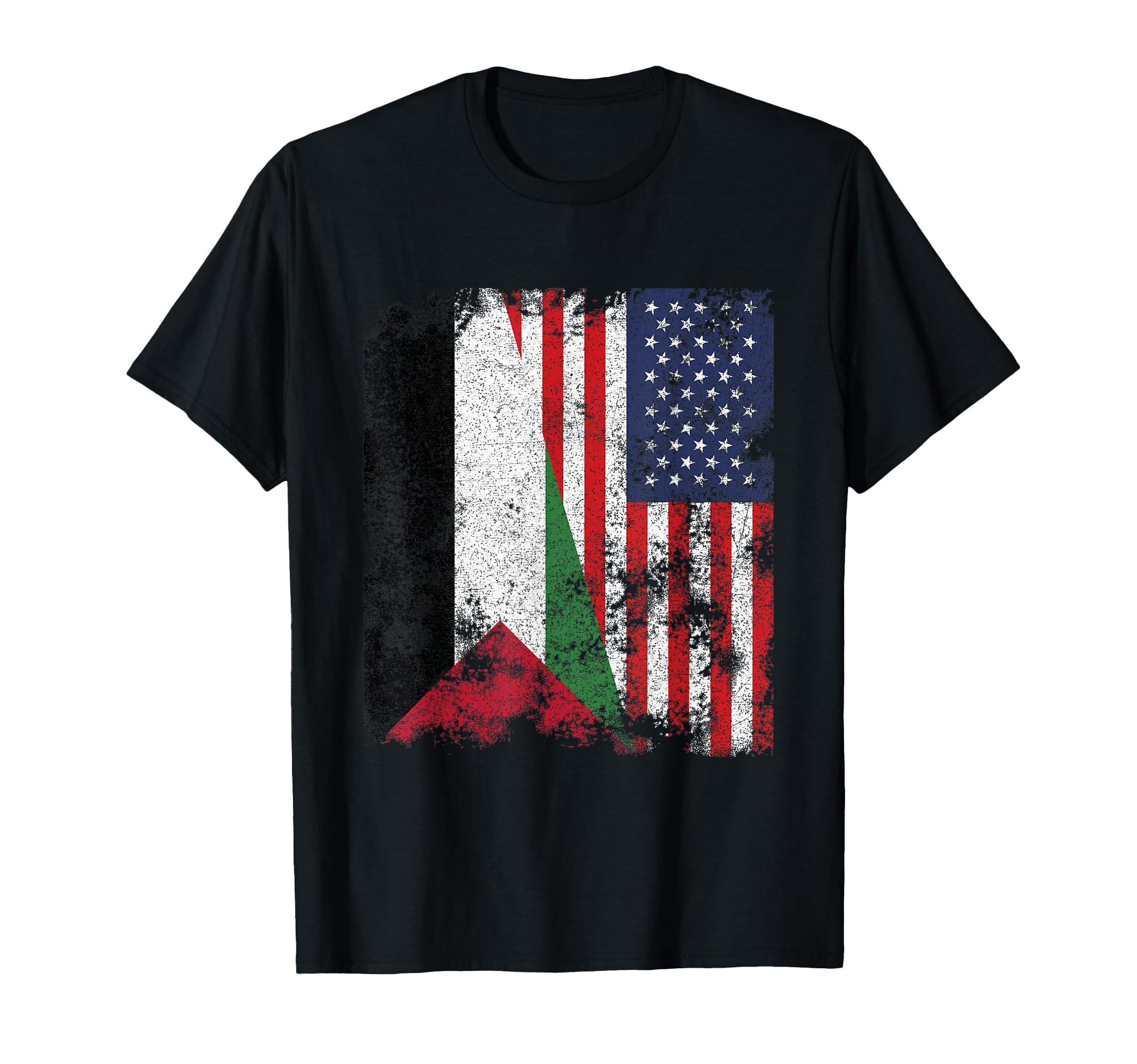 Palestine Usa Flag Distressed Half T-Shirt - Trendy Graphic Men Women - T-Shirt, Sweatshirt, Hoodie