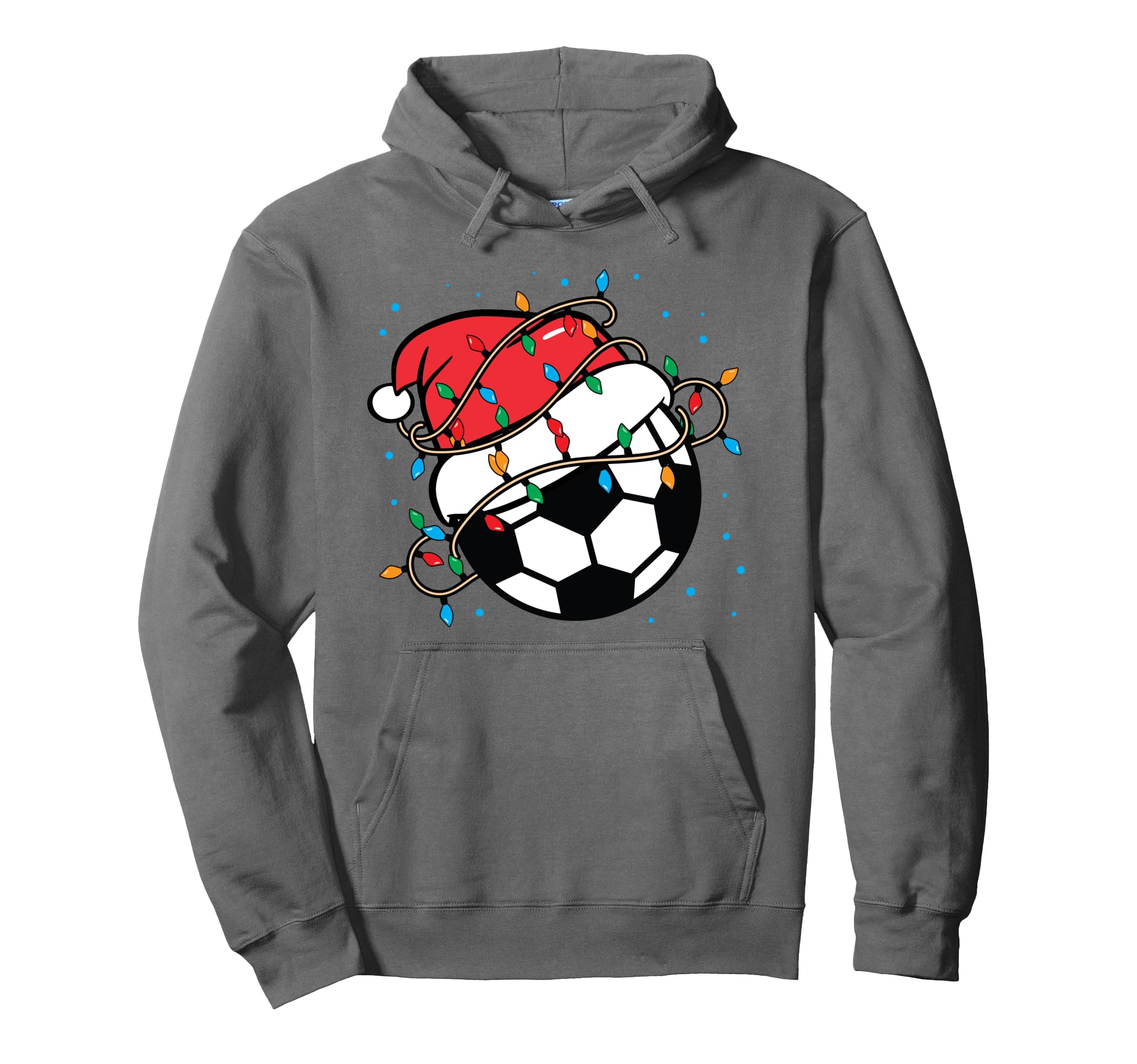 Soccer Ball Santa Hat Lights Coach Player Hoodie - Graphic Print for Adults - T-Shirt, Sweatshirt, Hoodie