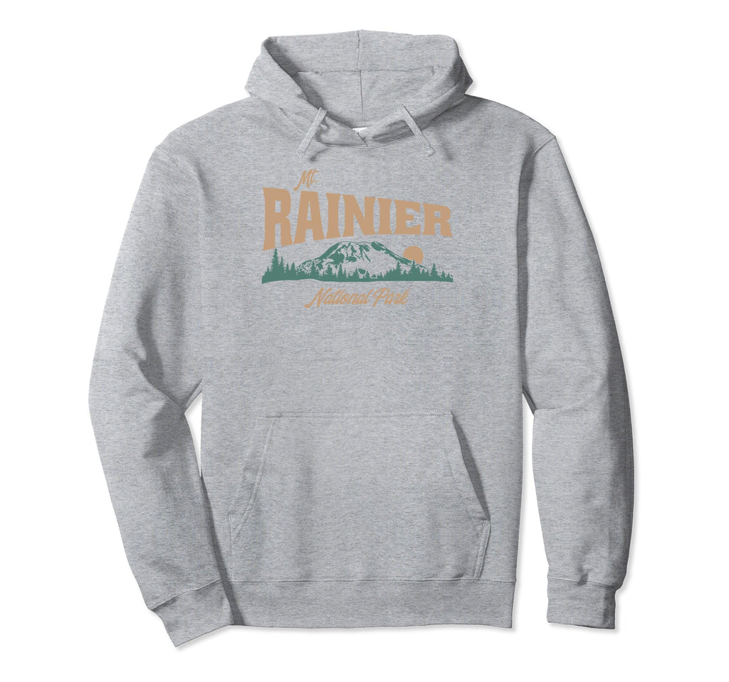 Mount Rainier Mountains Sun 80S Hoodie - Novelty Apparel for Adults - T-Shirt, Sweatshirt, Hoodie