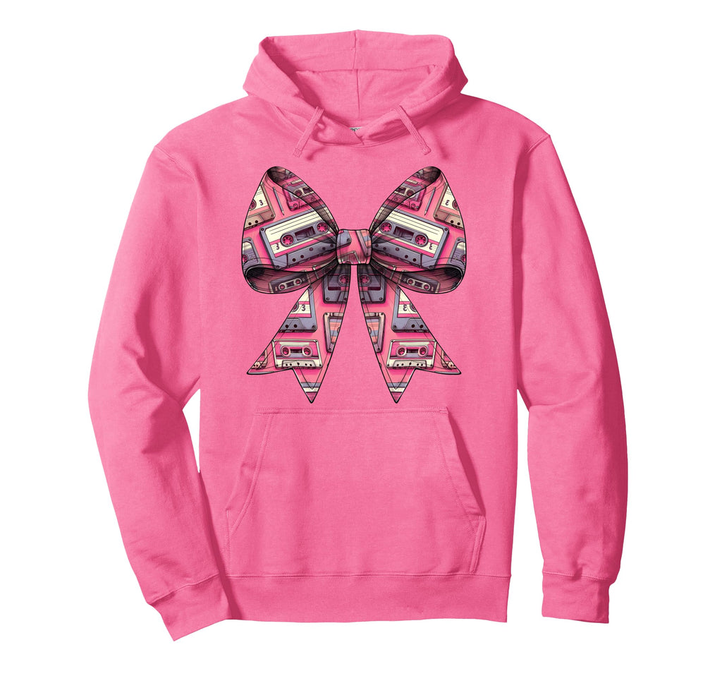 Coquette Bow Cassette Tape Pattern 80S Hoodie - Unique Graphic Men Women - T-Shirt, Sweatshirt, Hoodie