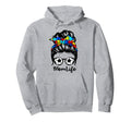 Mom Life Messy Bun Hair Autism Hoodie - Fun Novelty Design for Adults - T-Shirt, Sweatshirt, Hoodie