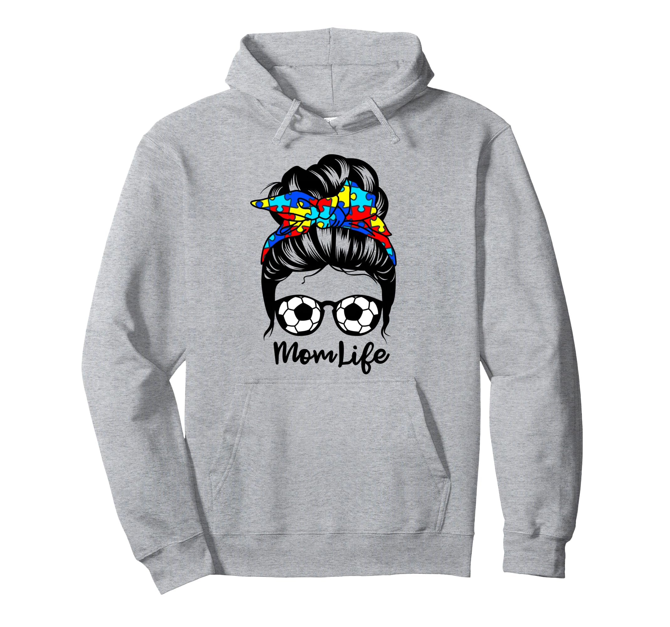 Mom Life Messy Bun Hair Autism Hoodie - Fun Novelty Design for Adults - T-Shirt, Sweatshirt, Hoodie