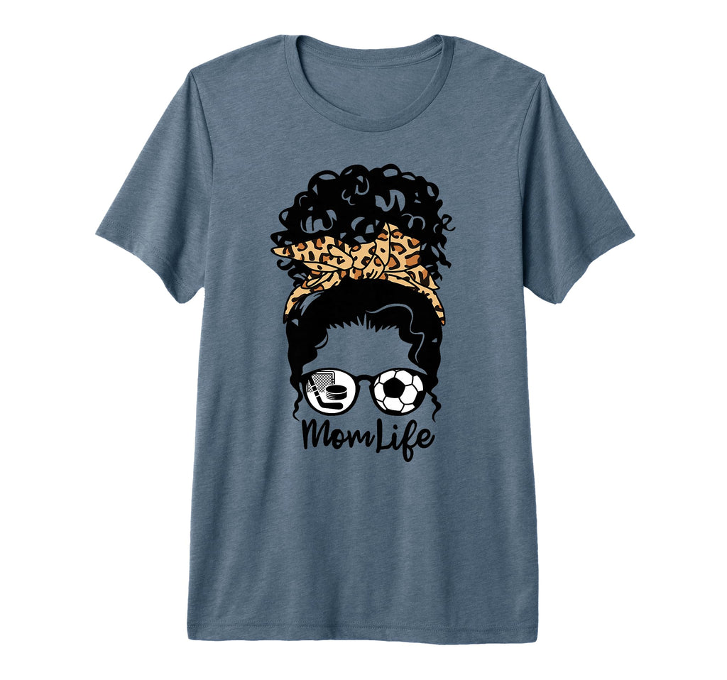 Mom Life Messy Bun Curly Hair Hockey T-Shirt - Unique Graphic Unisex - T-Shirt, Sweatshirt, Hoodie