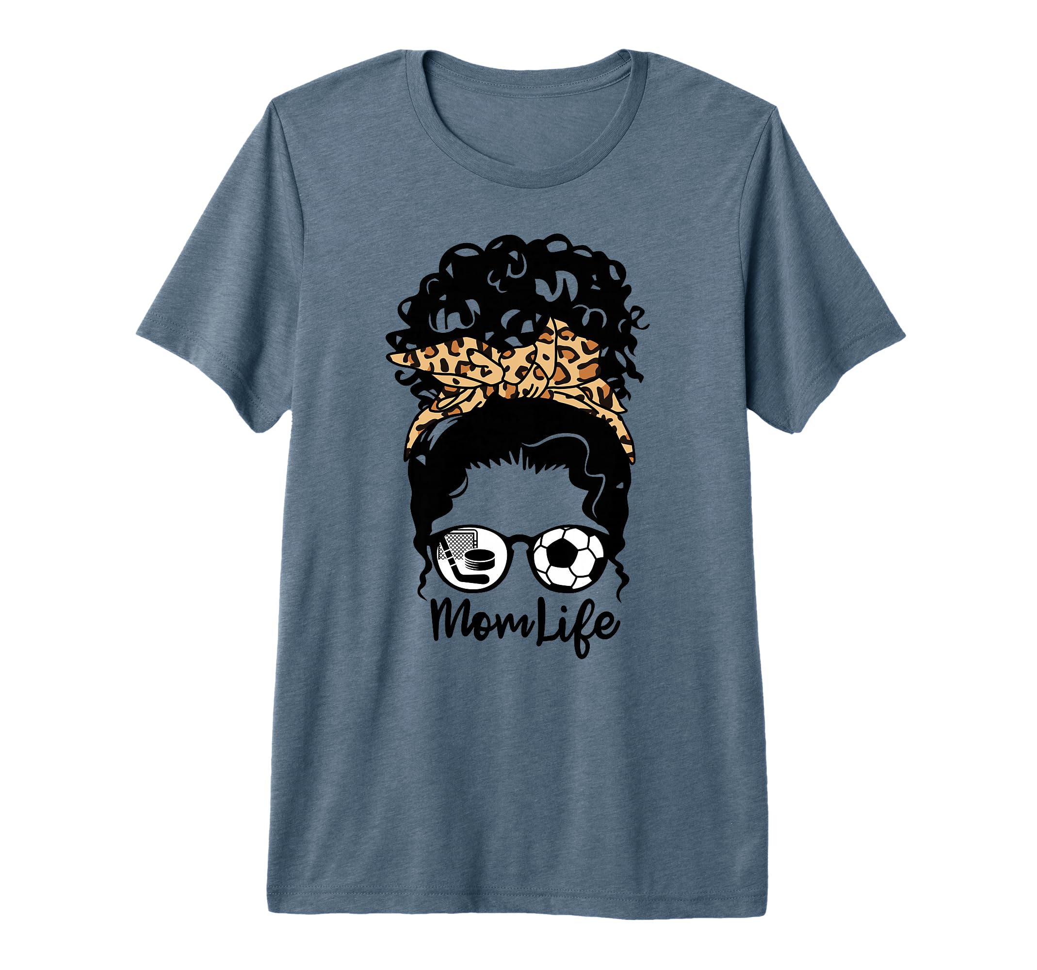 Mom Life Messy Bun Curly Hair Hockey T-Shirt - Unique Graphic Unisex - T-Shirt, Sweatshirt, Hoodie