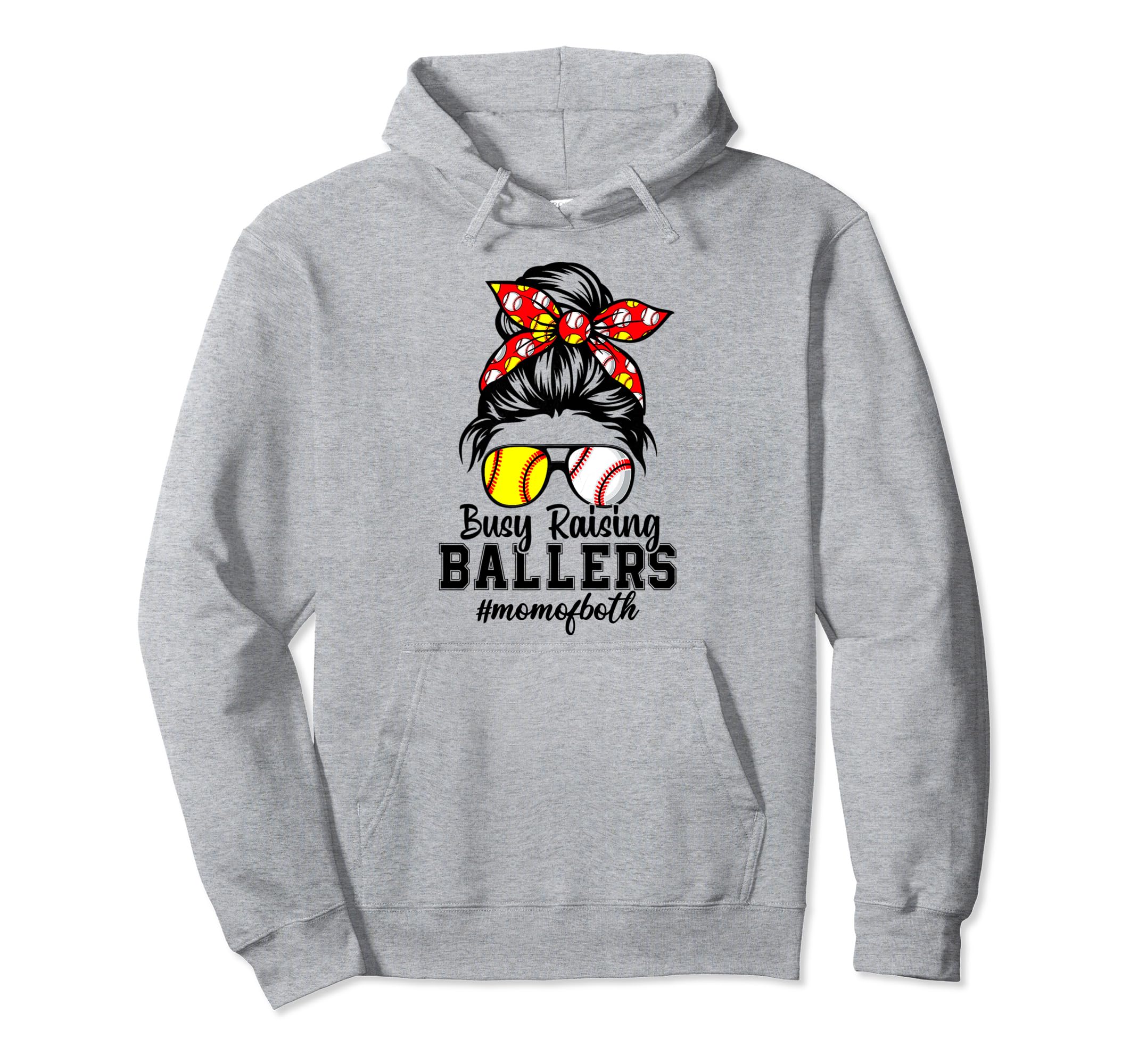 Messy Bun Mom Both Baseball Softball Hoodie - Trendy Graphic for Adults - T-Shirt, Sweatshirt, Hoodie