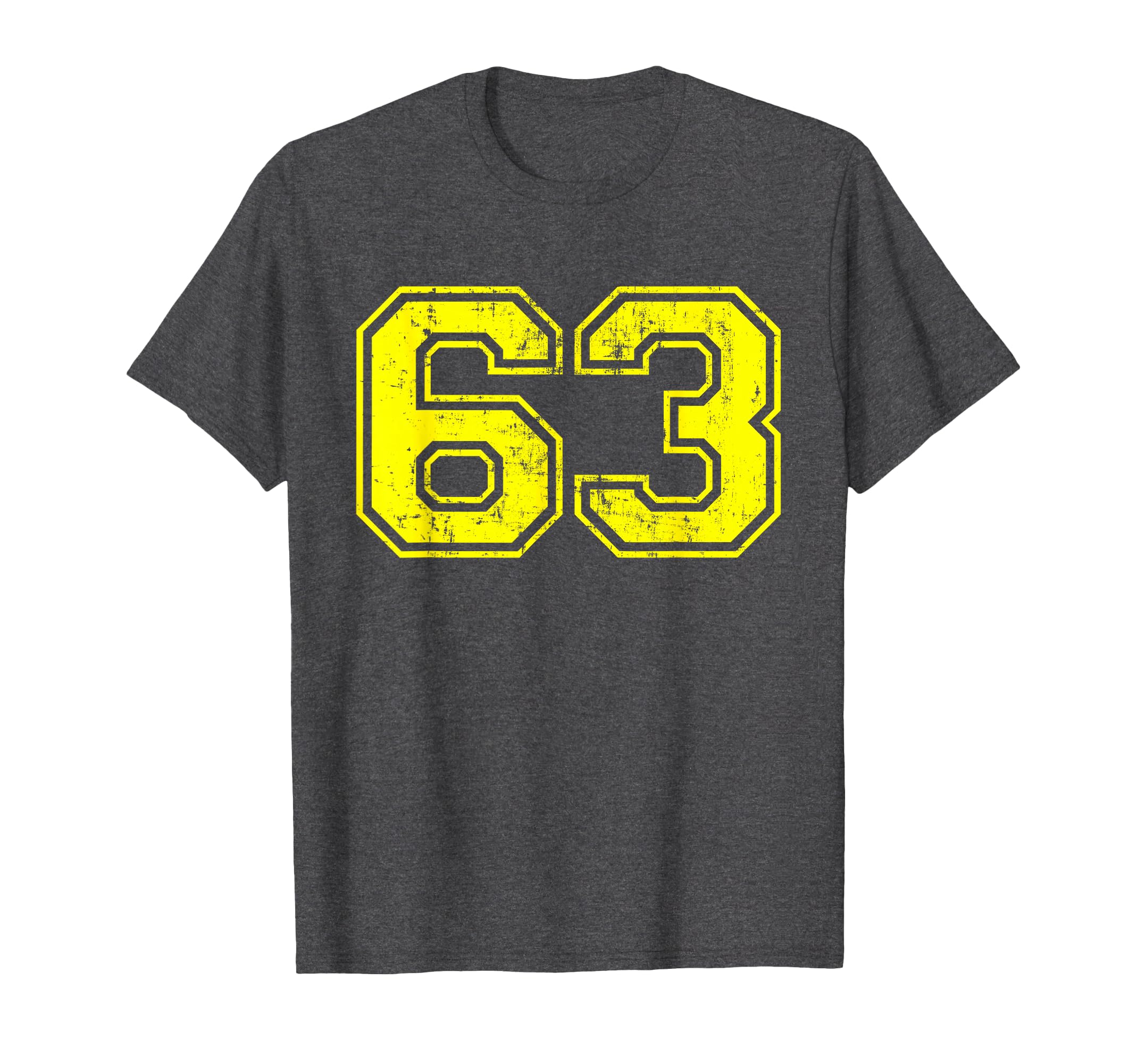 Number 63 Varsity Distressed Sport T-Shirt - Fun Novelty Design Unisex - T-Shirt, Sweatshirt, Hoodie