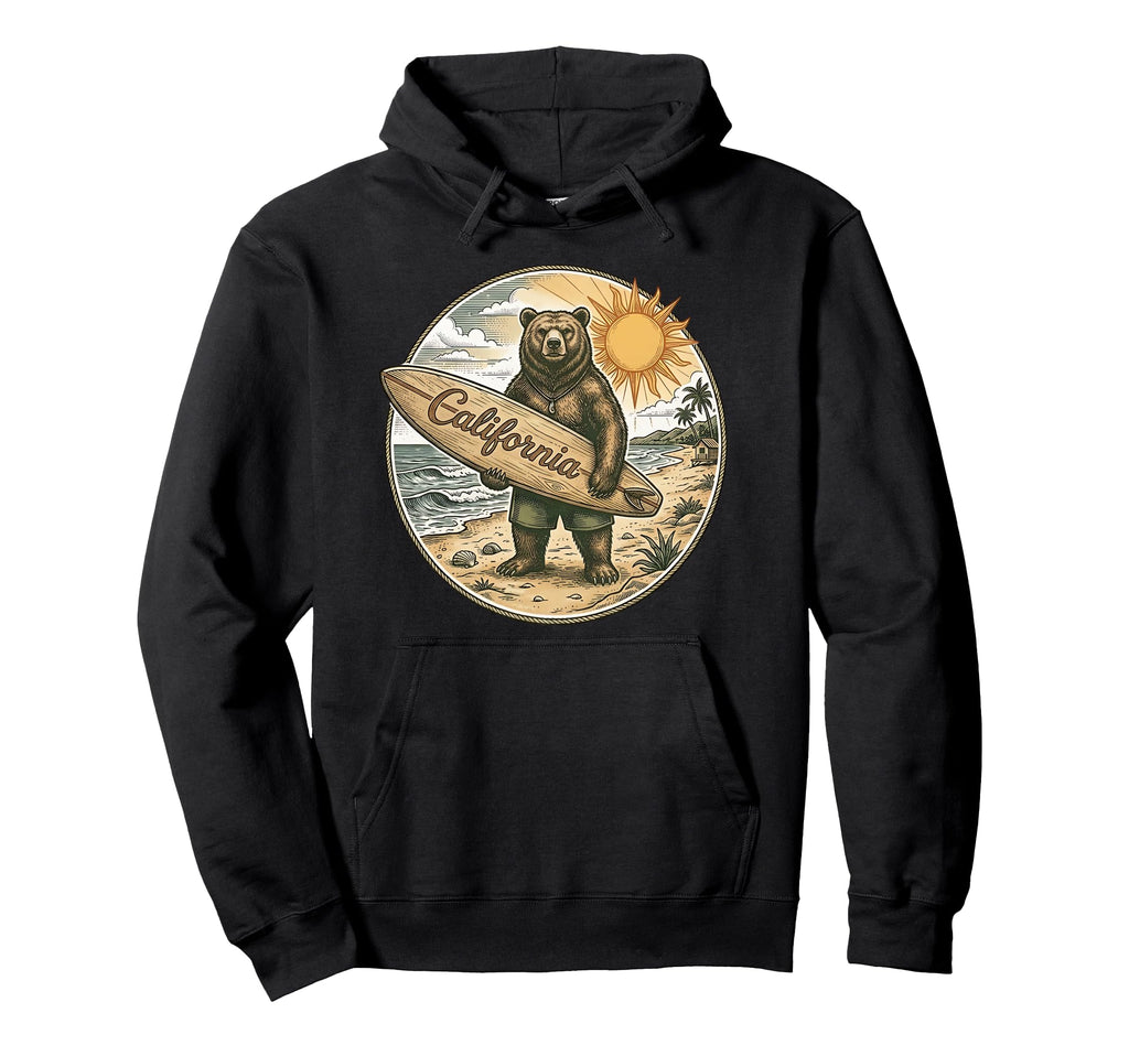 California Surf Bear Beach Coastal Summer Hoodie - Aesthetic Graphic Unisex - T-Shirt, Sweatshirt, Hoodie