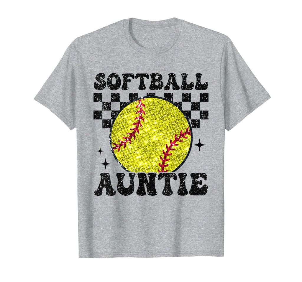 Softball Auntie Checkered Funny T-Shirt - Aesthetic Graphic for Adults - T-Shirt, Sweatshirt, Hoodie