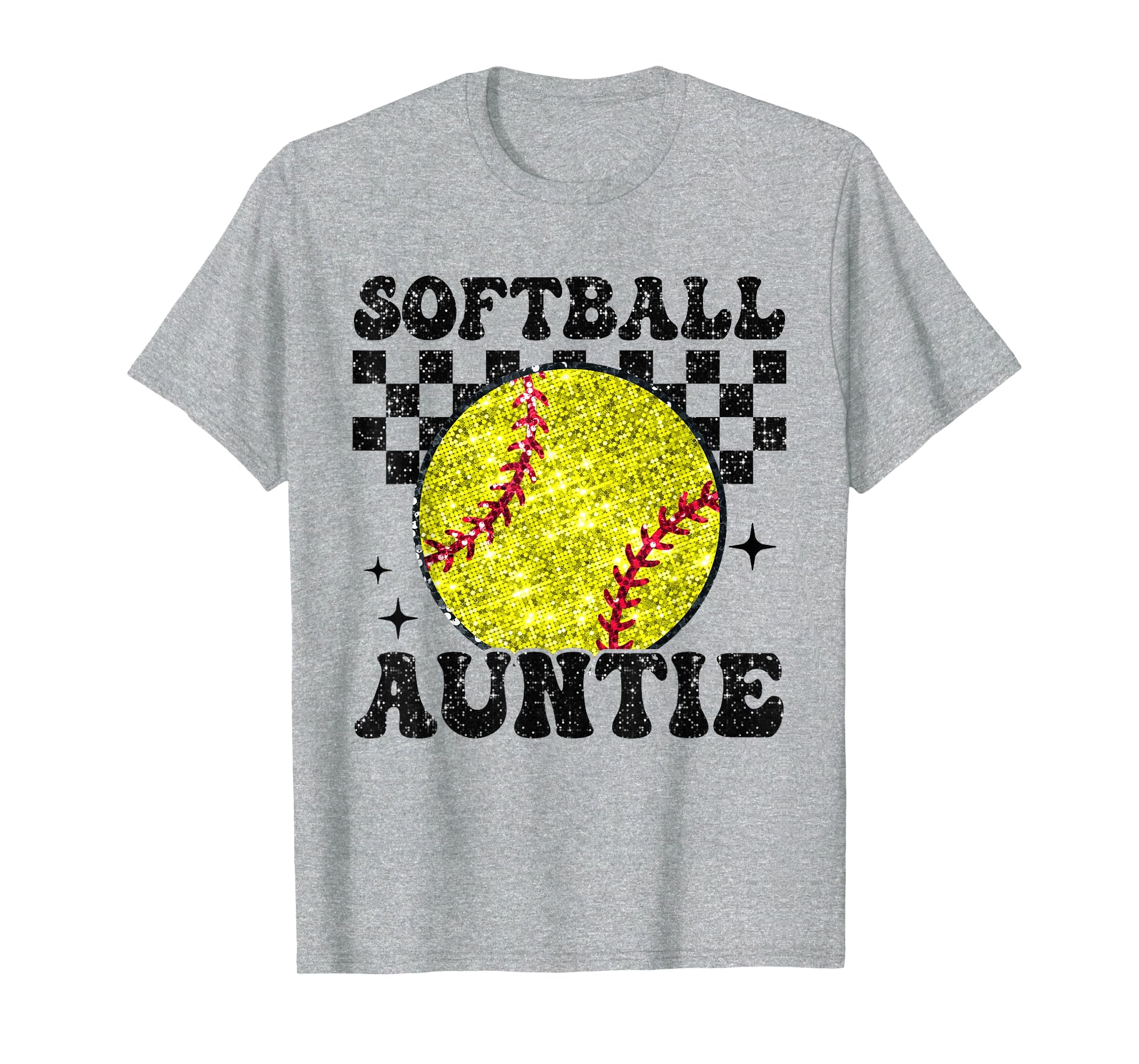 Softball Auntie Checkered Funny T-Shirt - Fun Novelty Design Unisex - T-Shirt, Sweatshirt, Hoodie