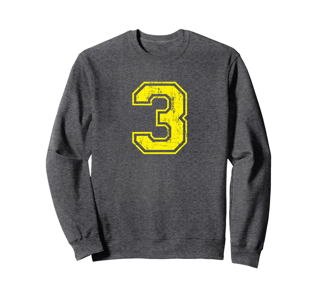 Number 3 Three Varsity Distressed Sweatshirt - Streetwear Style Men Women - T-Shirt, Sweatshirt, Hoodie