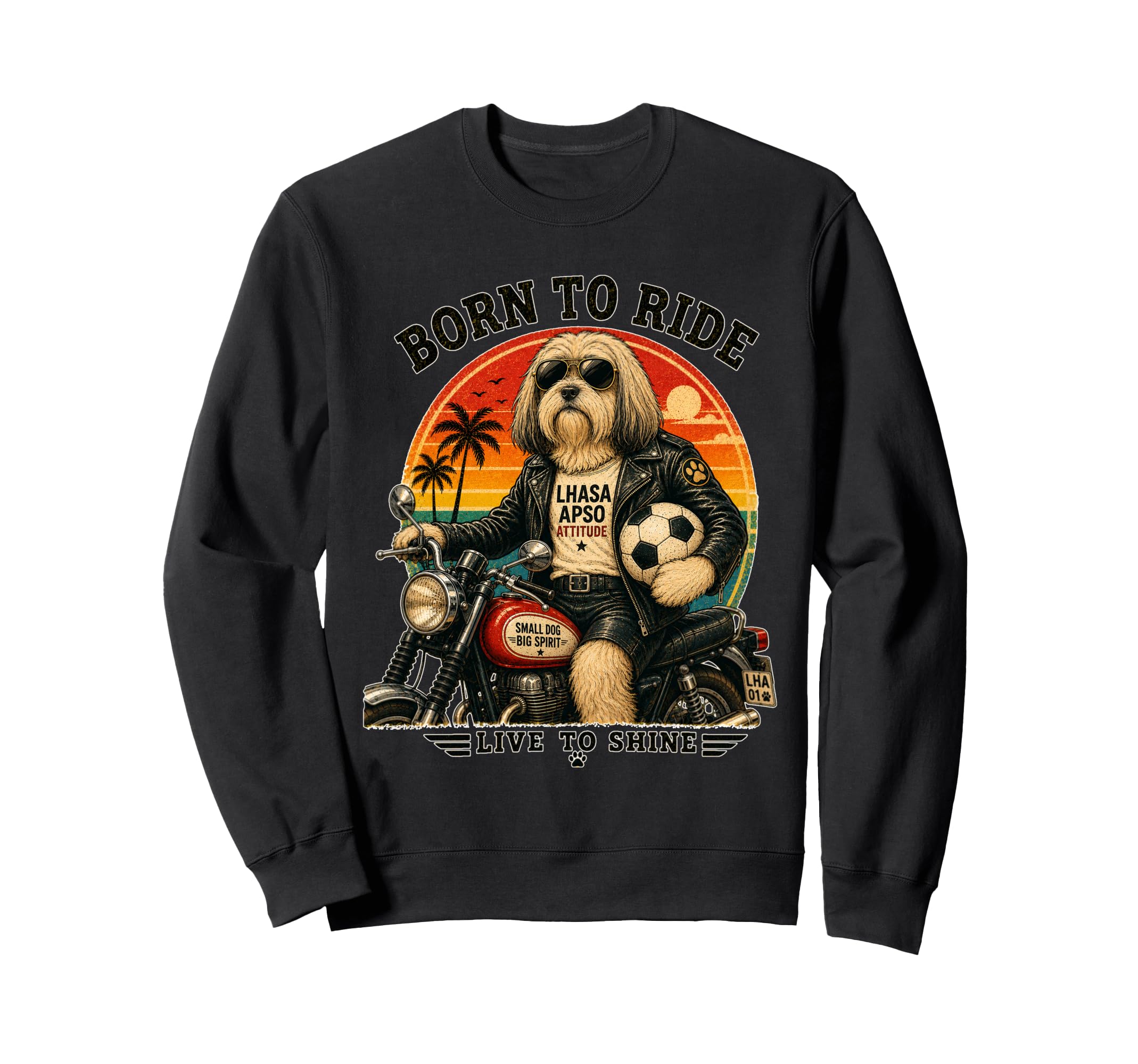 Lhasa Apso Motorbike Love Footbal Sweatshirt - Trendy Graphic for Adults - T-Shirt, Sweatshirt, Hoodie