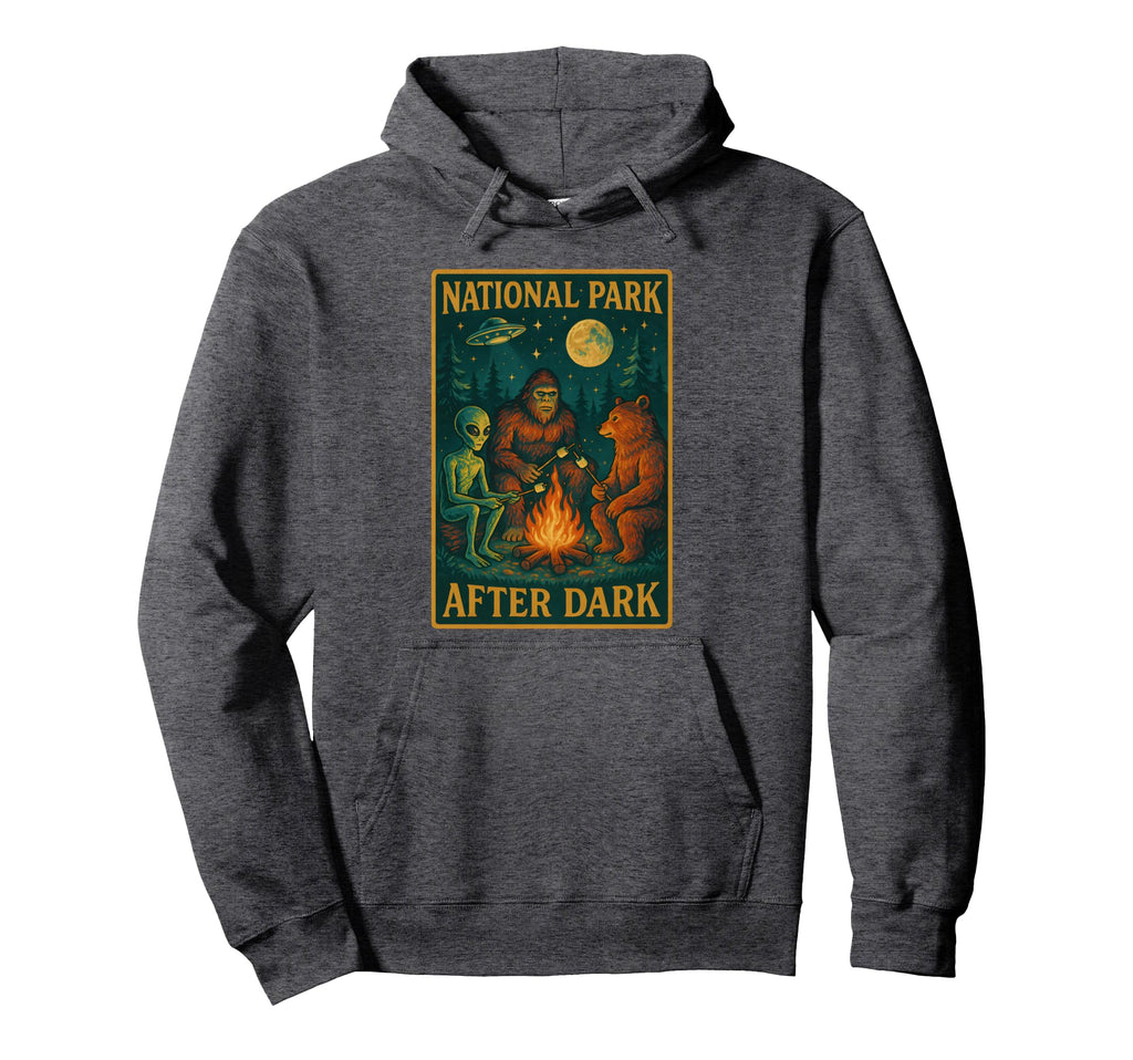 National Park After Dark Alien Bigfoot Hoodie - Unique Graphic Men Women - T-Shirt, Sweatshirt, Hoodie