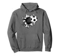 Soccer Ball Crashing Through Fabric Hoodie - Unique Graphic for Adults - T-Shirt, Sweatshirt, Hoodie