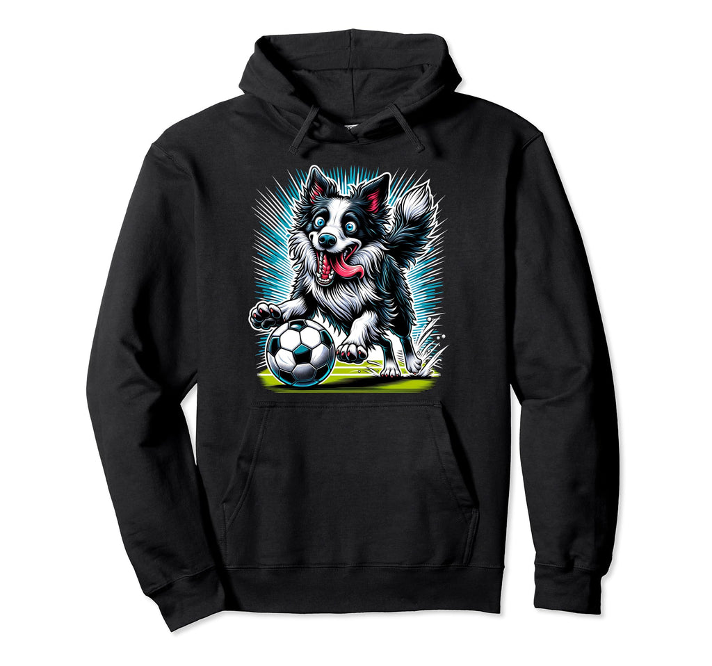 Crazy Border Collie Dog Soccer Player Hoodie - Fun Novelty Design Unisex - T-Shirt, Sweatshirt, Hoodie