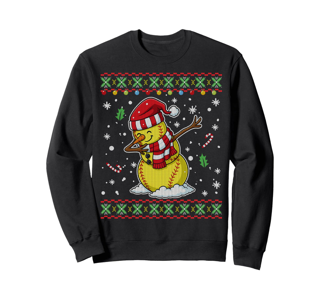 Funny Softball Snowman Dabbing Ugly Sweatshirt - Minimalist Print Unisex - T-Shirt, Sweatshirt, Hoodie