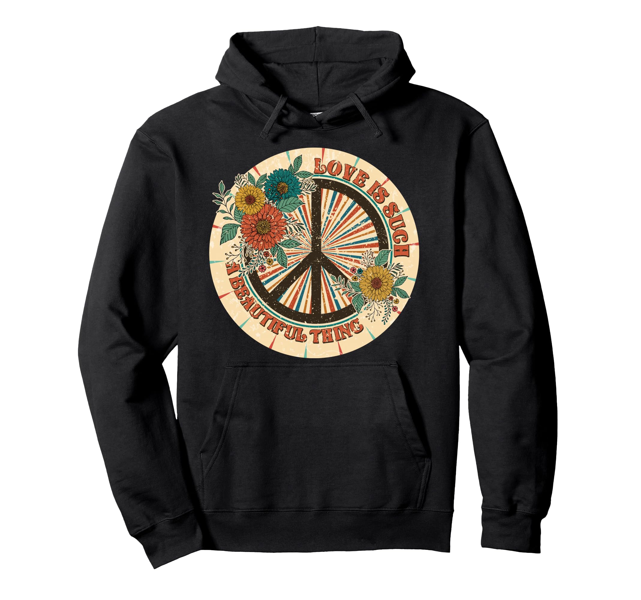 Peace Sign Floral Boho Hippie Aesthetic Hoodie - Fun Novelty Design Unisex - T-Shirt, Sweatshirt, Hoodie