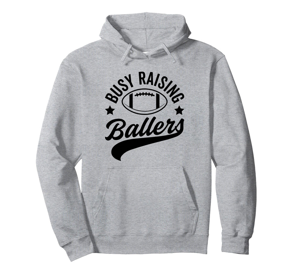 Busy Raising Ballers Football Cheer Mom Hoodie - Trendy Graphic for Adults - T-Shirt, Sweatshirt, Hoodie