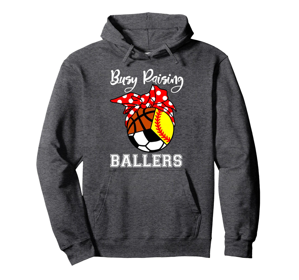 Busy Raising Ballers Funny Softball Hoodie - Minimalist Print Unisex - T-Shirt, Sweatshirt, Hoodie
