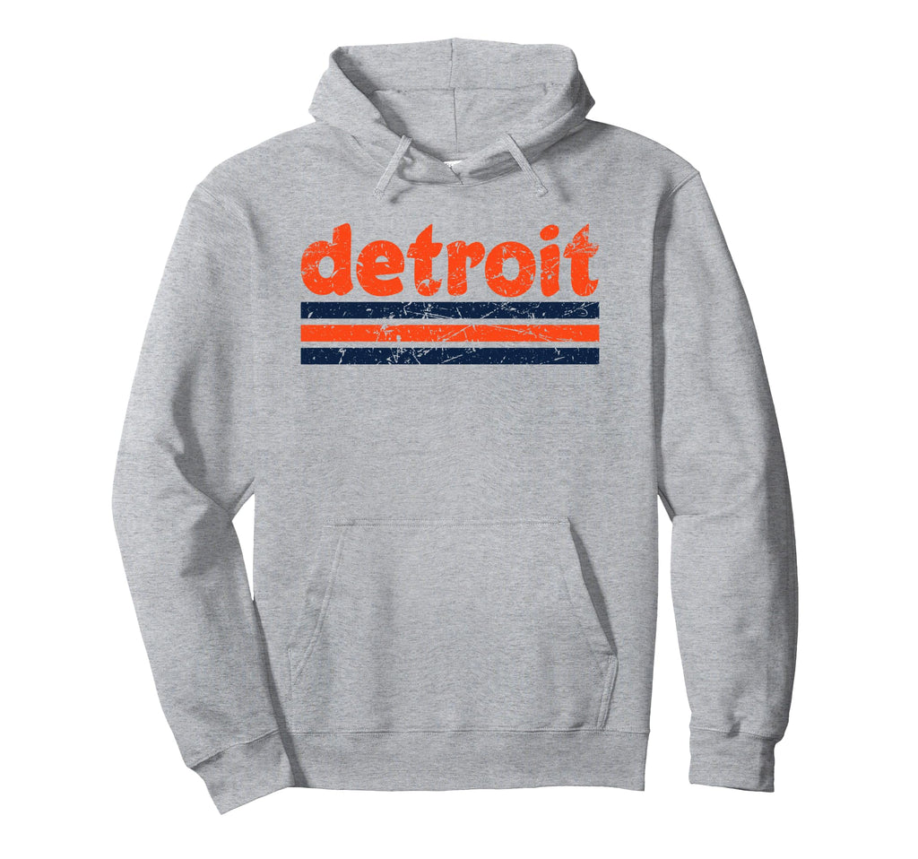 Detroit Michigan Three Stripe Weathered Hoodie - Novelty Apparel for Adults - T-Shirt, Sweatshirt, Hoodie