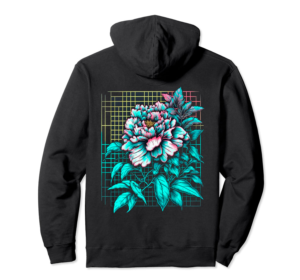 Backprint Japanese Vaporwave Flowers Hoodie - Unique Graphic for Adults - T-Shirt, Sweatshirt, Hoodie