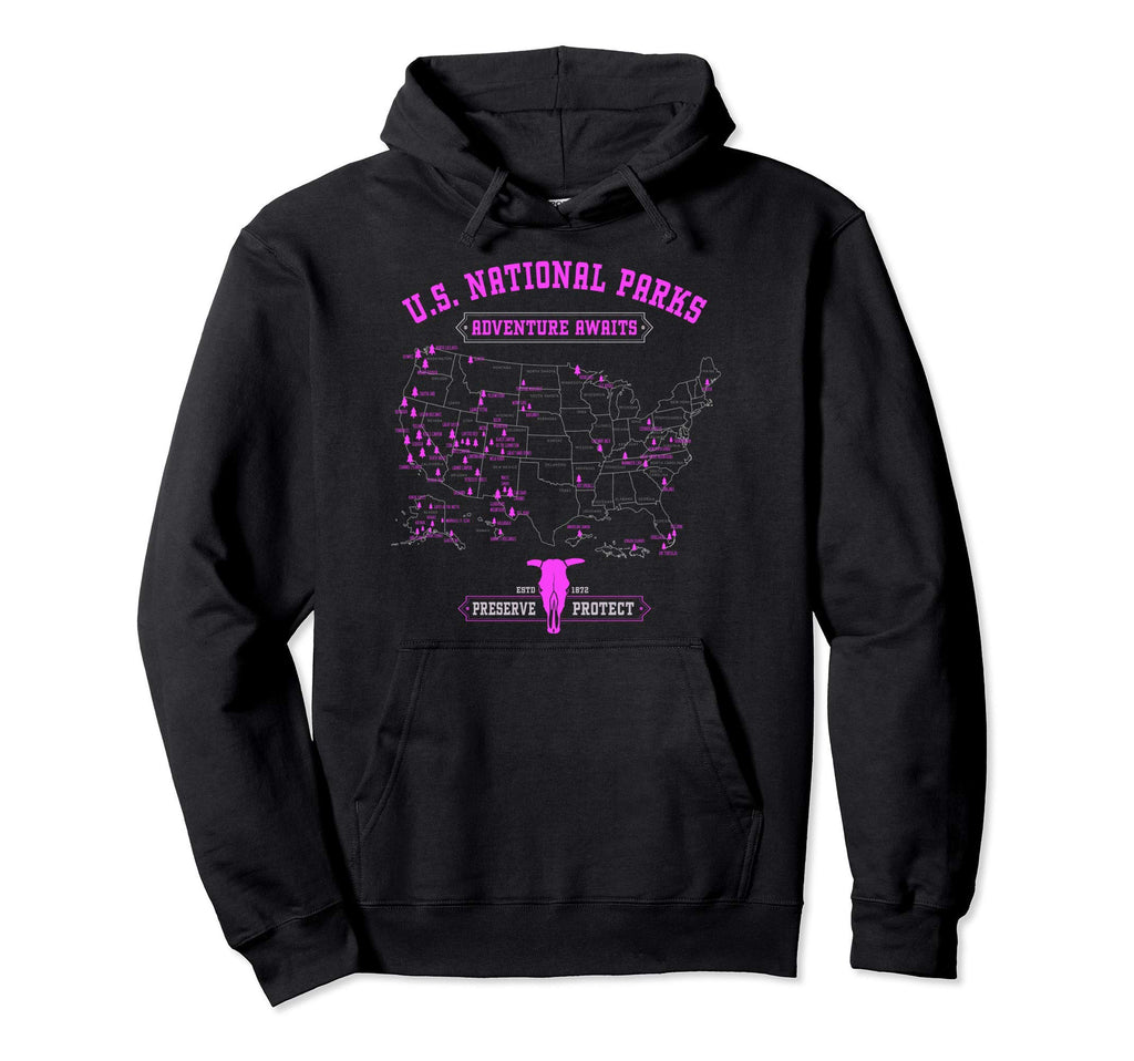 National Parks Map American Hiking Hoodie - Graphic Print for Adults - T-Shirt, Sweatshirt, Hoodie