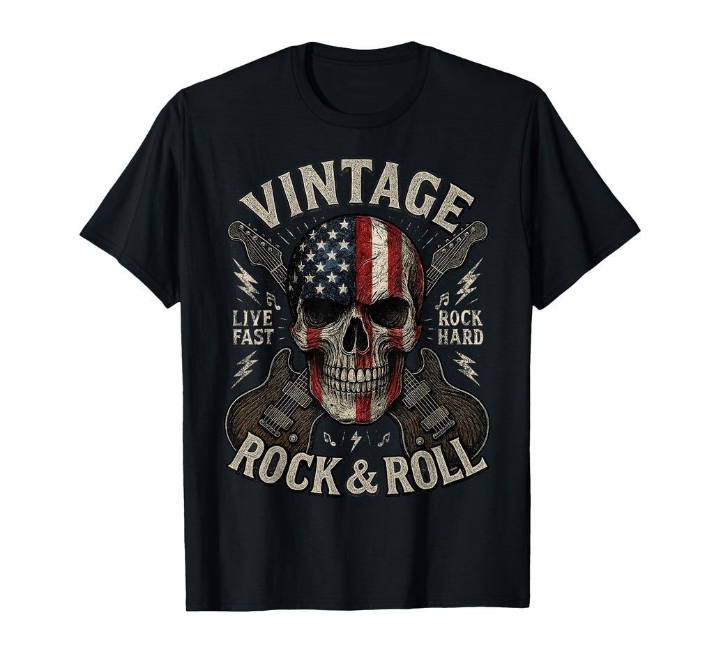 Rock Skull American Flag Guitar Rock And T-Shirt - Graphic Print Men Women - T-Shirt, Sweatshirt, Hoodie