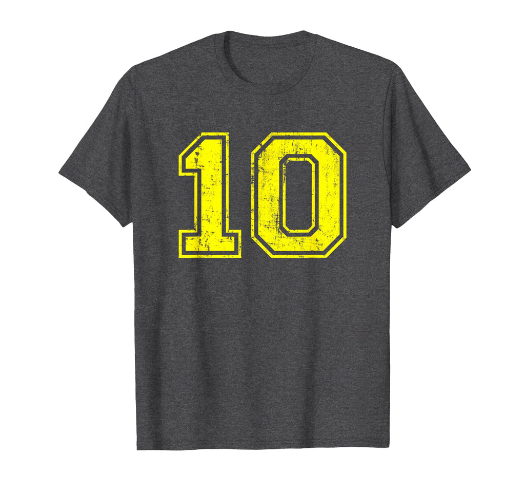 Number 10 Ten Varsity Distressed Sport T-Shirt - Fun Novelty Design Unisex - T-Shirt, Sweatshirt, Hoodie