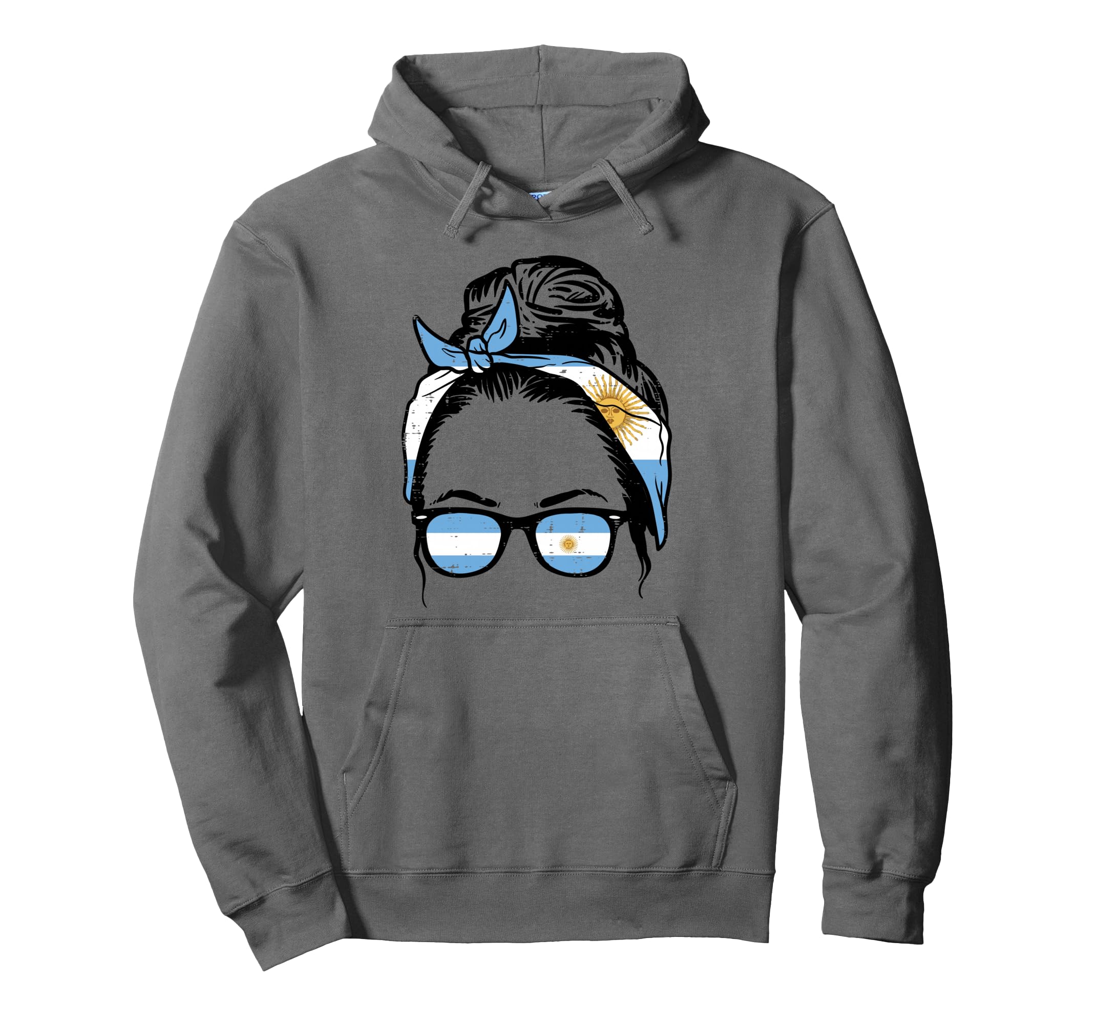 Argentina Messy Bun Flag Soccer Fan Hoodie - Streetwear Style for Adults - T-Shirt, Sweatshirt, Hoodie