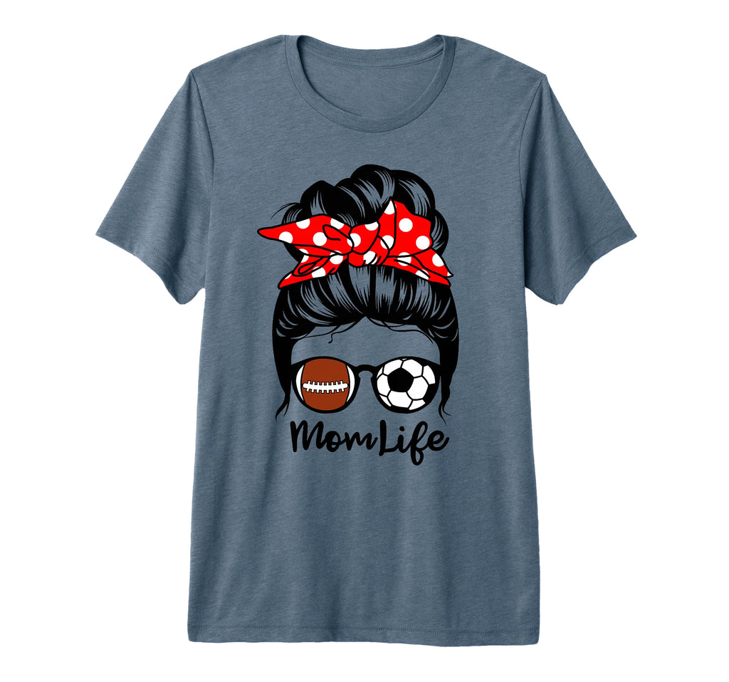 Mom Life Messy Bun Hair Funny Football T-Shirt - Trendy Graphic for Adults - T-Shirt, Sweatshirt, Hoodie