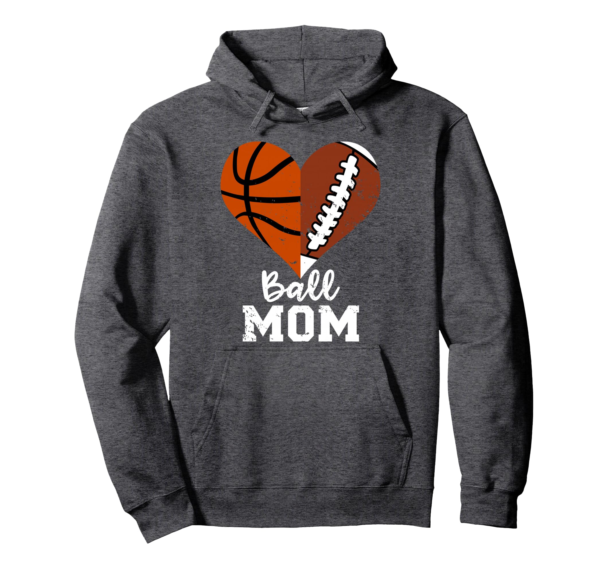 Ball Mom Heart Funny Football Basketball Hoodie - Unique Graphic Men Women - T-Shirt, Sweatshirt, Hoodie