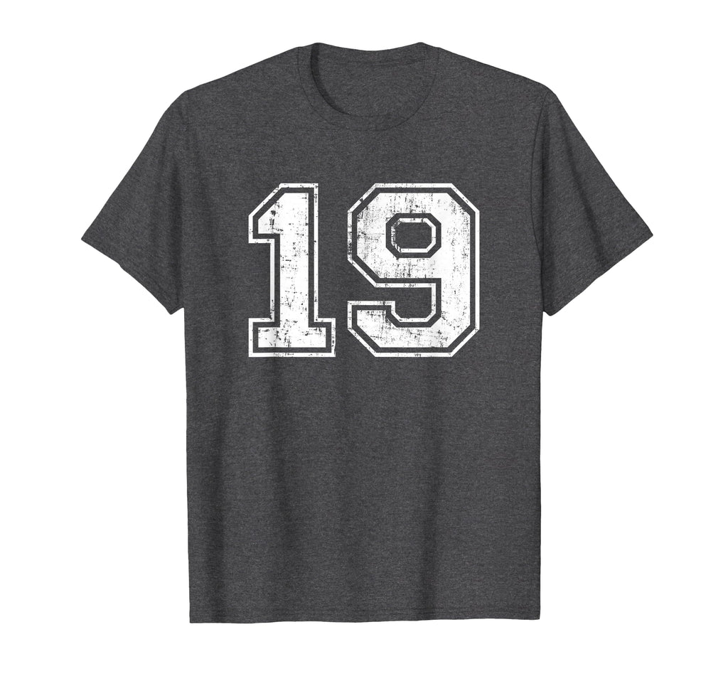 Number 19 Varsity Distressed Sports T-Shirt - Fun Novelty Design Unisex - T-Shirt, Sweatshirt, Hoodie