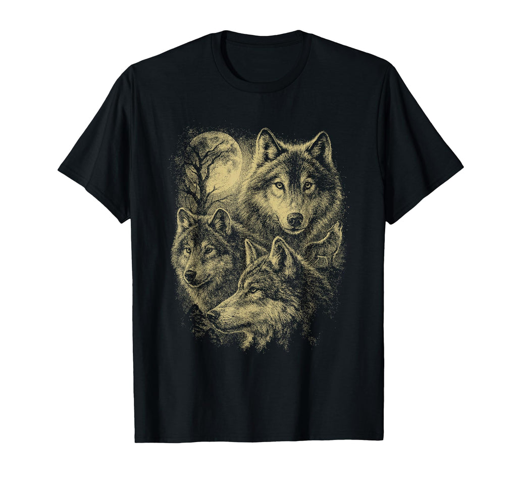 Wolf 90S Under Moon Grunge Wolf Faded T-Shirt - Minimalist Print Unisex - T-Shirt, Sweatshirt, Hoodie