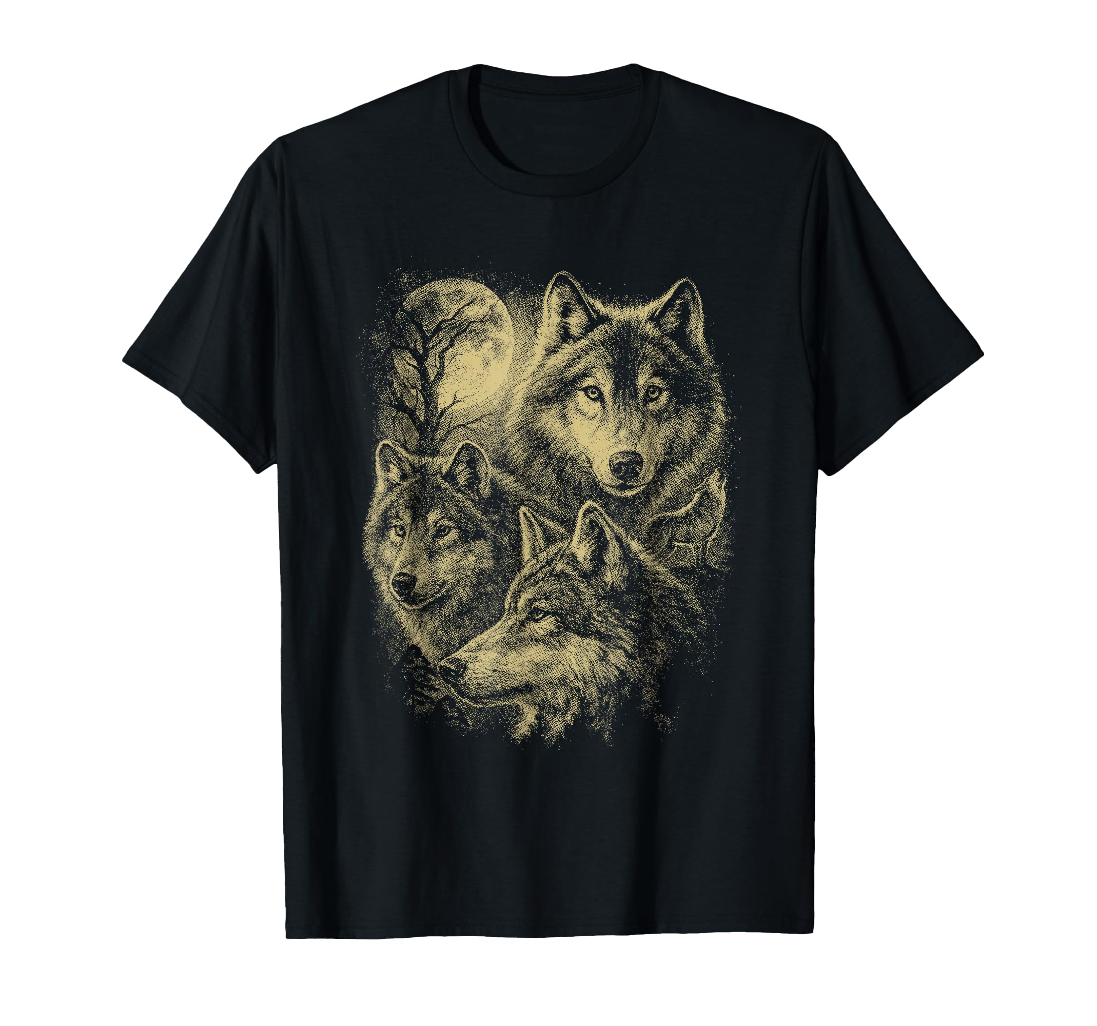 Wolf 90S Under Moon Grunge Wolf Faded T-Shirt - Minimalist Print Unisex - T-Shirt, Sweatshirt, Hoodie