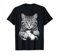 Black And White Feline Sports Tabby Cat T-Shirt - Graphic Print for Adults - T-Shirt, Sweatshirt, Hoodie