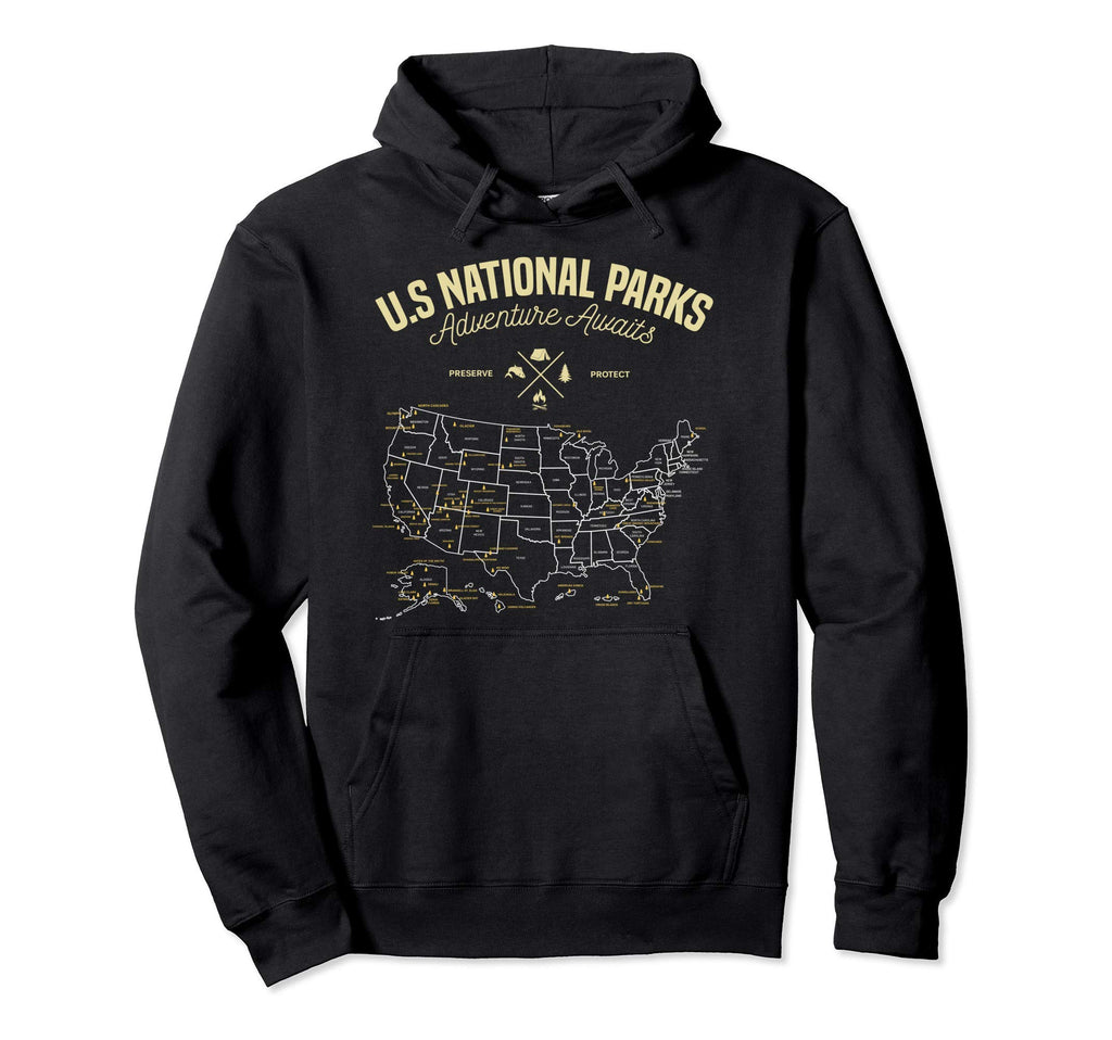 National Parks Map Camping Hiking Hoodie - Custom Art Print Men Women - T-Shirt, Sweatshirt, Hoodie