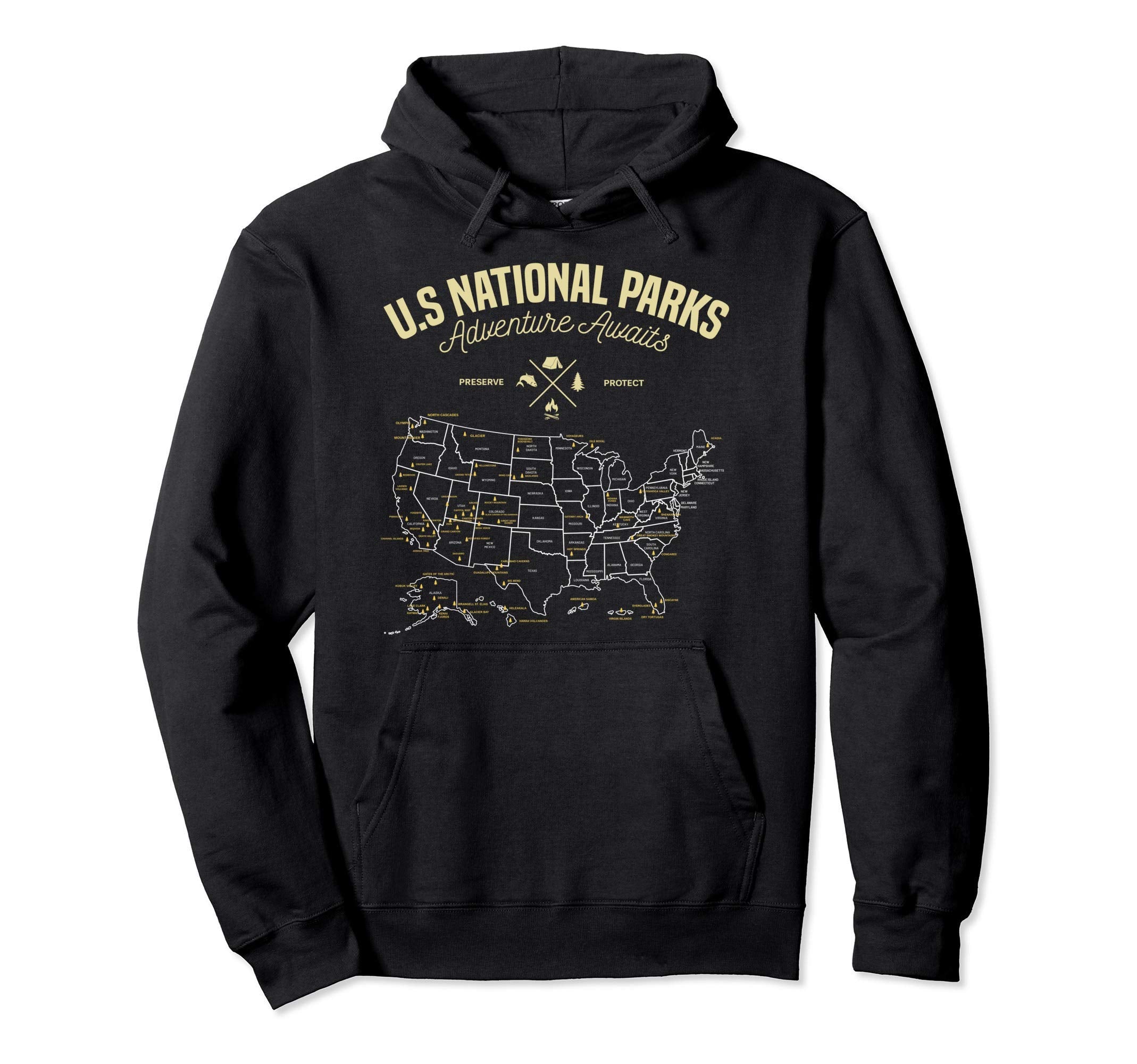 National Parks Map Camping Hiking Hoodie - Custom Art Print Men Women - T-Shirt, Sweatshirt, Hoodie