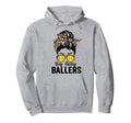 Busy Raising Ballers Softball Messy Bun Hoodie - Streetwear Style Unisex - T-Shirt, Sweatshirt, Hoodie