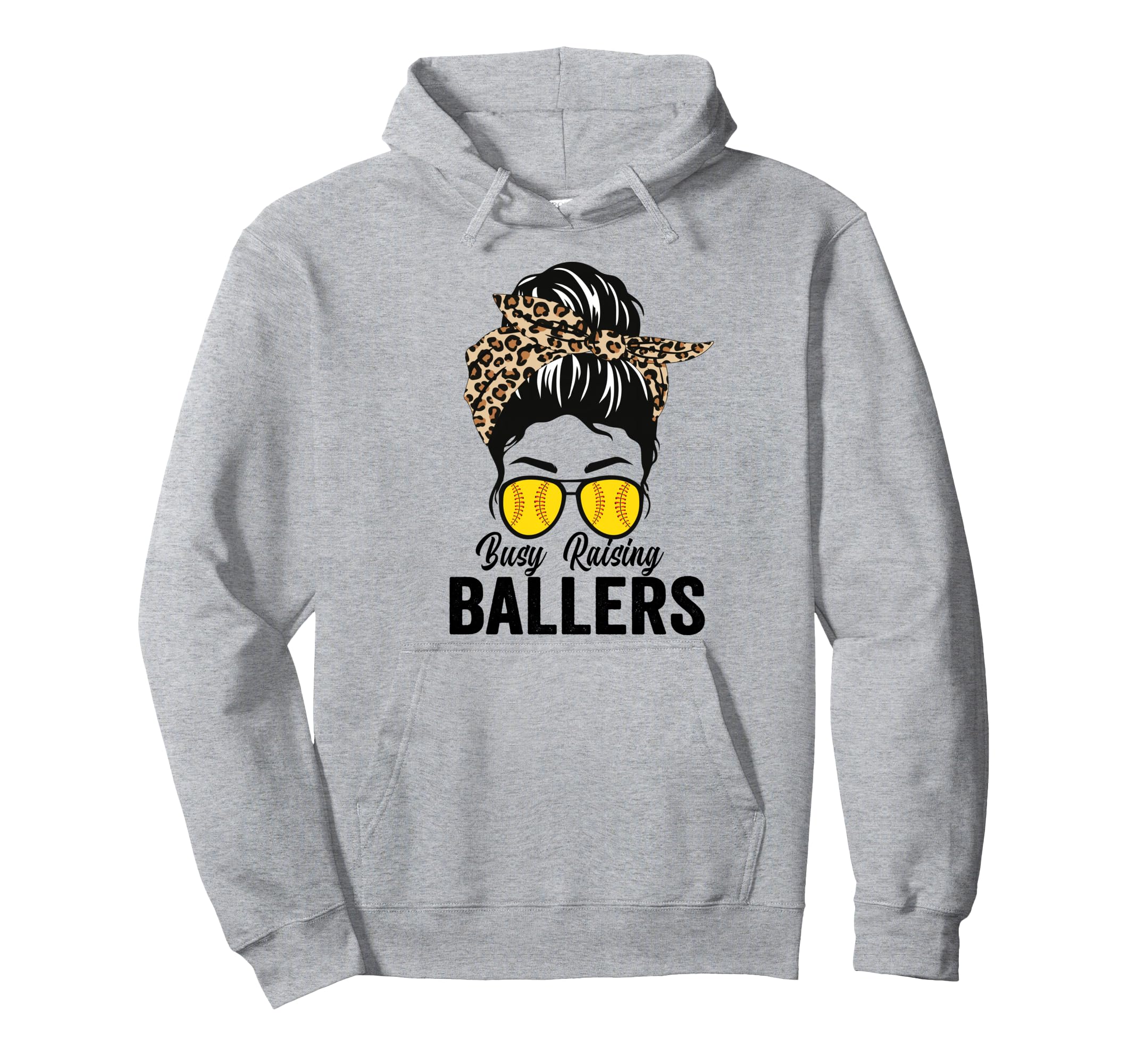 Busy Raising Ballers Softball Messy Bun Hoodie - Streetwear Style Unisex - T-Shirt, Sweatshirt, Hoodie
