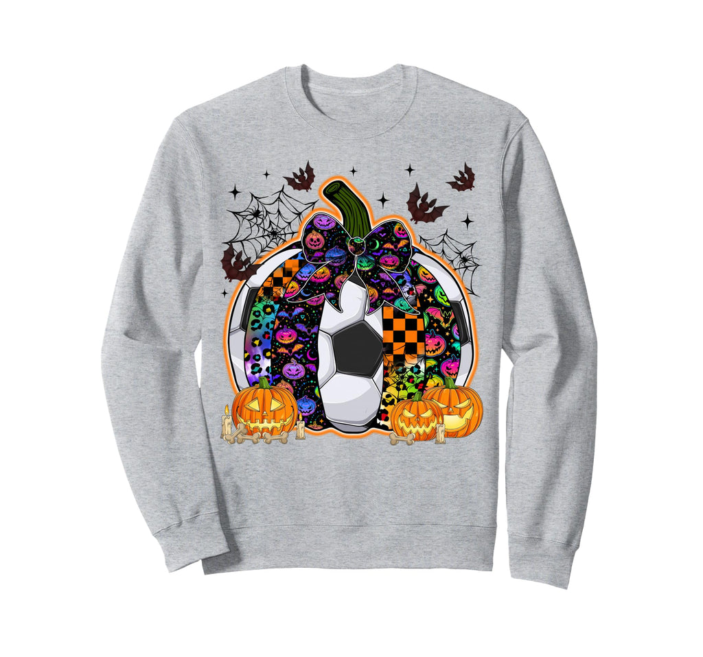 Pumpkin Soccer Bow Happy Halloween Sweatshirt - Novelty Apparel Men Women - T-Shirt, Sweatshirt, Hoodie