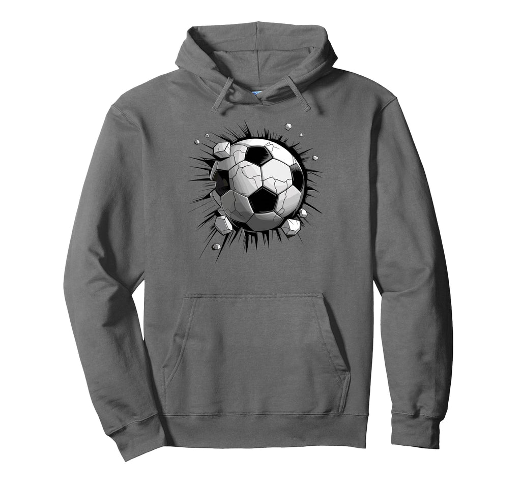 Soccer Ball Crashing Through Wall Hoodie - Casual Everyday Wear Unisex - T-Shirt, Sweatshirt, Hoodie