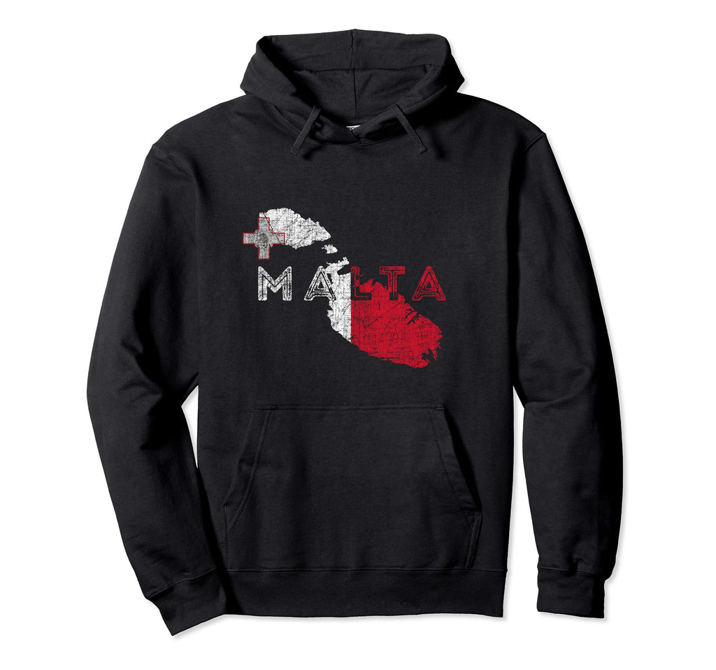 Maltese Map And Flag Distressed Malta Hoodie - Unique Graphic Men Women - T-Shirt, Sweatshirt, Hoodie