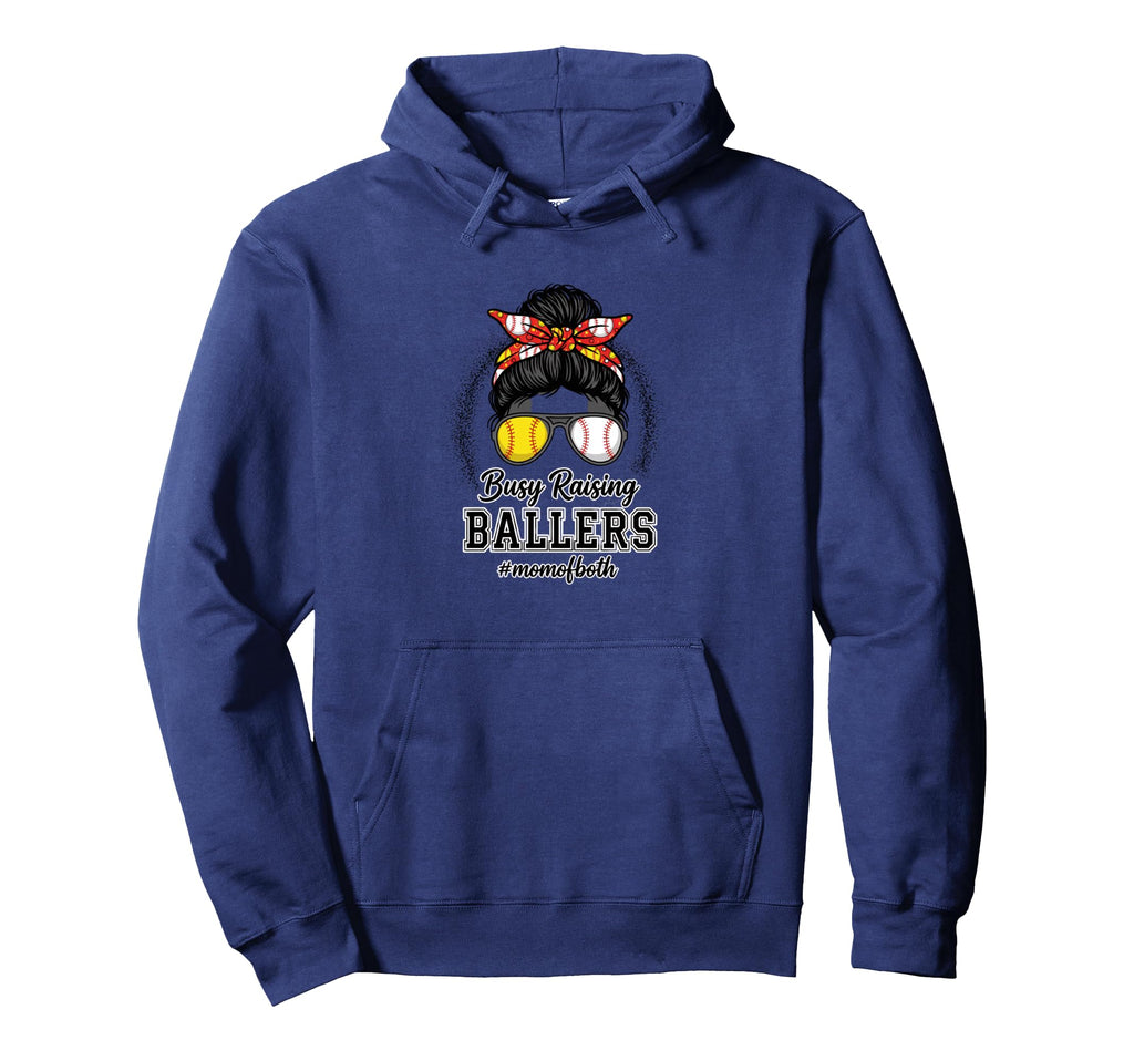 Mom Busy Raising Ballers Mom Both Softball Hoodie - Unique Graphic Unisex - T-Shirt, Sweatshirt, Hoodie