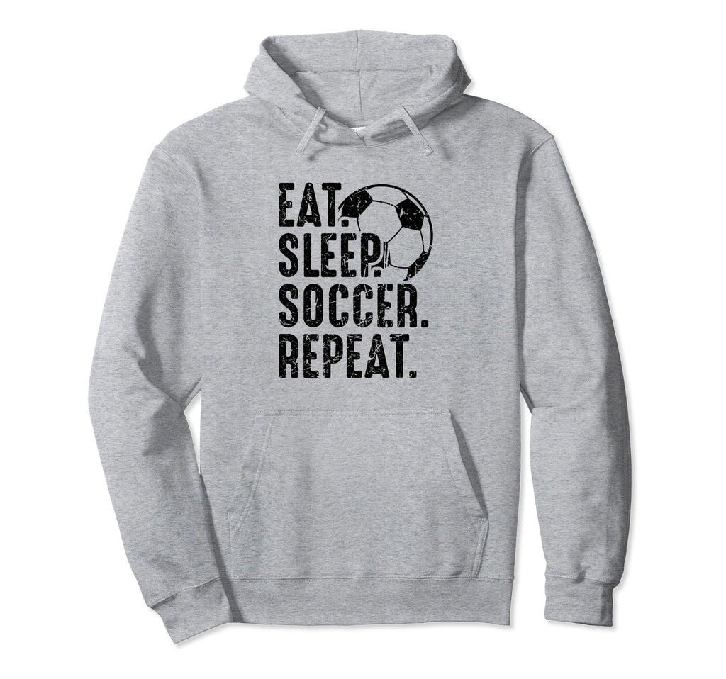 Eat Sleep Soccer Repeat Distressed Hoodie - Graphic Print Unisex - T-Shirt, Sweatshirt, Hoodie