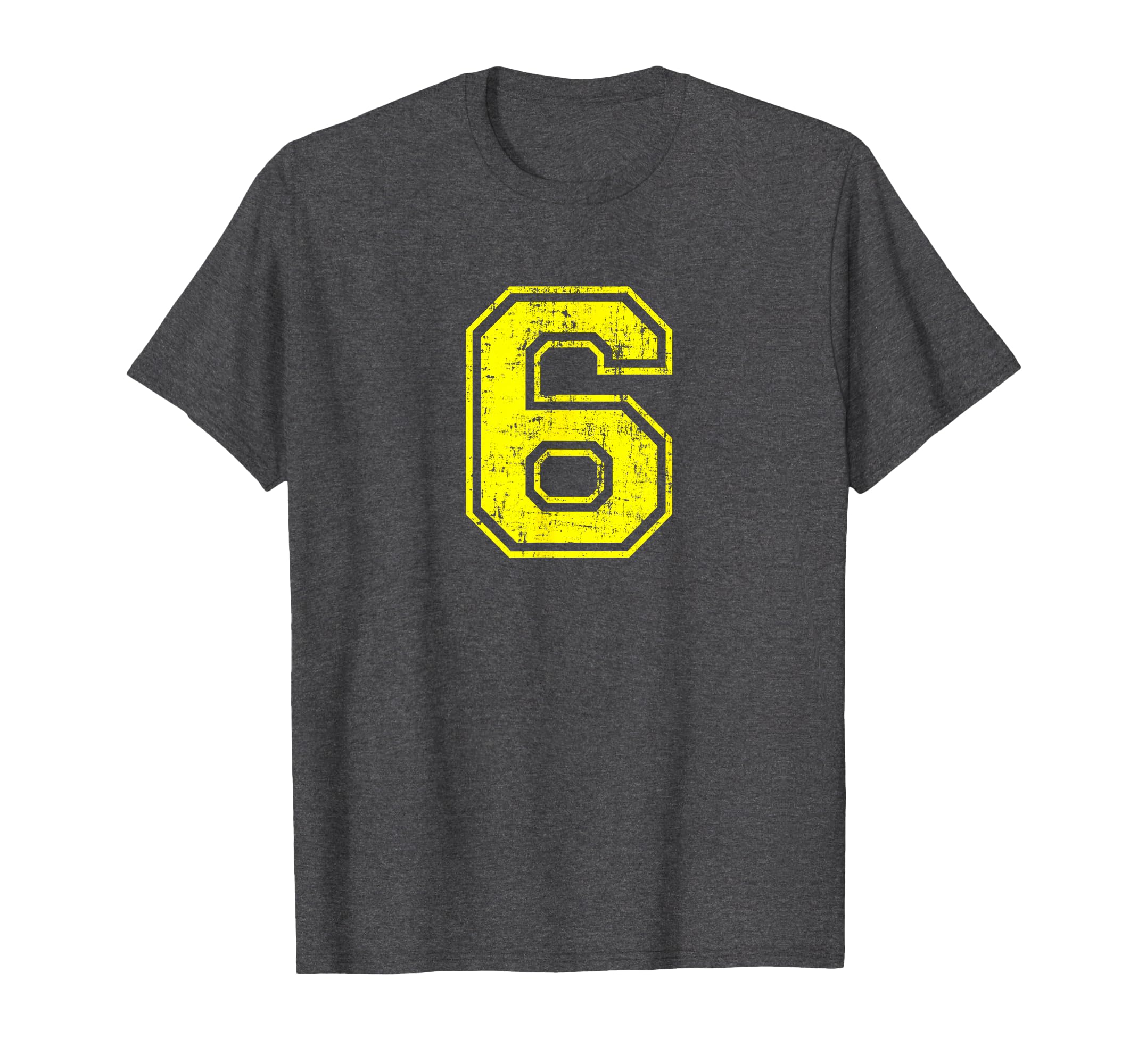 Number 6 Six Varsity Distressed Sport T-Shirt - Custom Art Print Unisex - T-Shirt, Sweatshirt, Hoodie