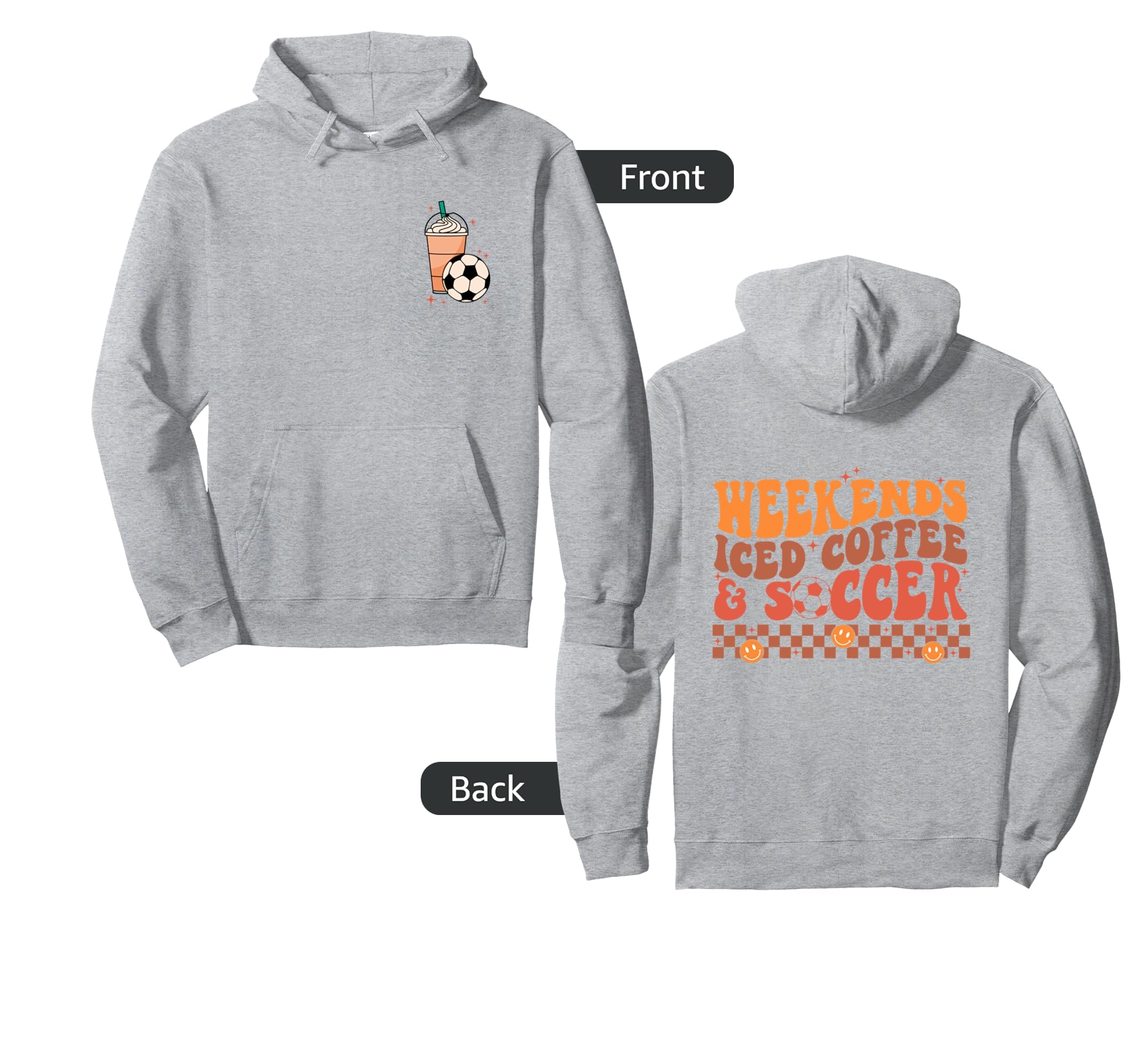 Weekends Iced Coffee And Soccer Groovy Hoodie - Unique Graphic for Adults - T-Shirt, Sweatshirt, Hoodie