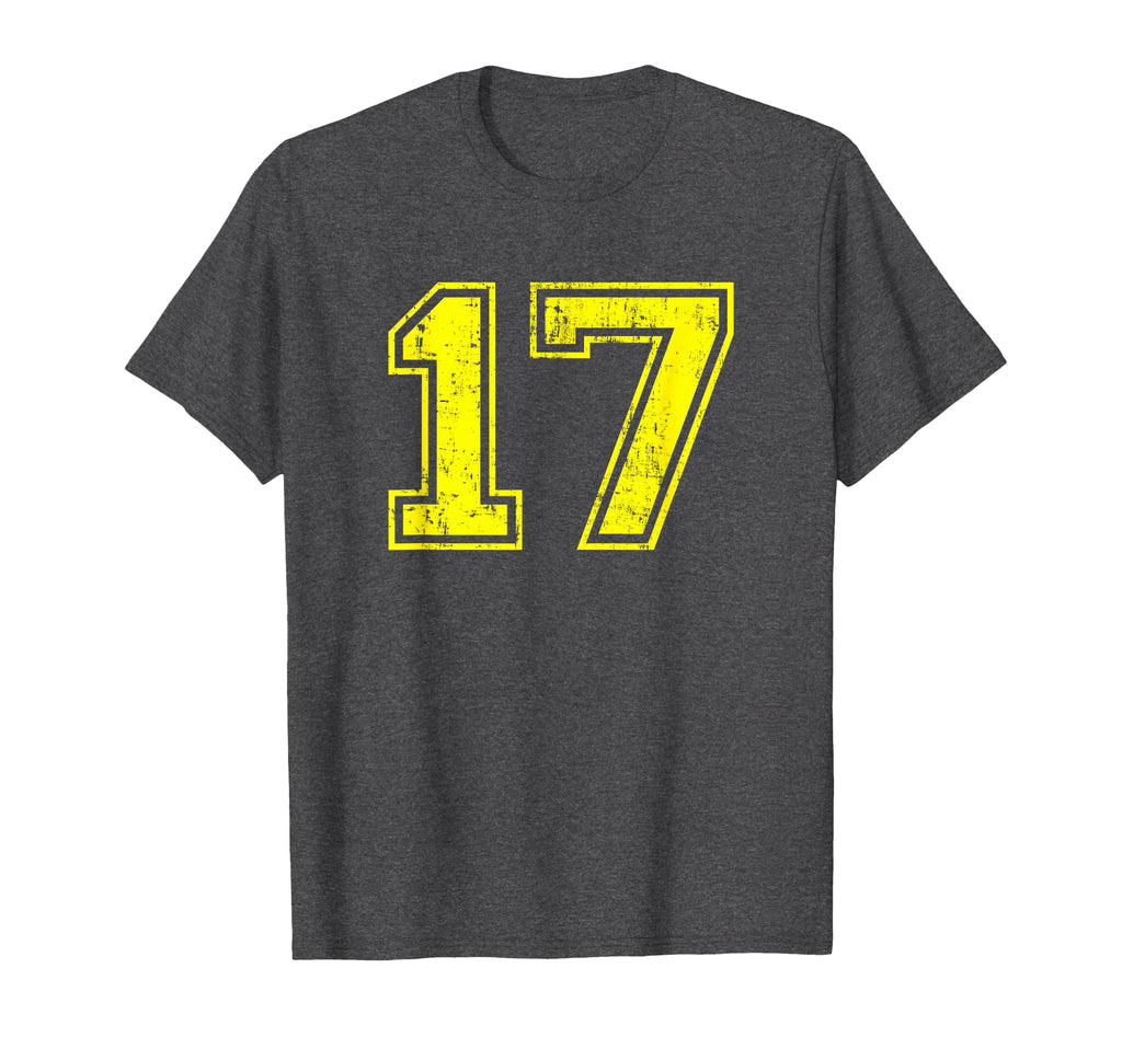 Number 17 Varsity Distressed Sport Team T-Shirt - Novelty Apparel Unisex - T-Shirt, Sweatshirt, Hoodie