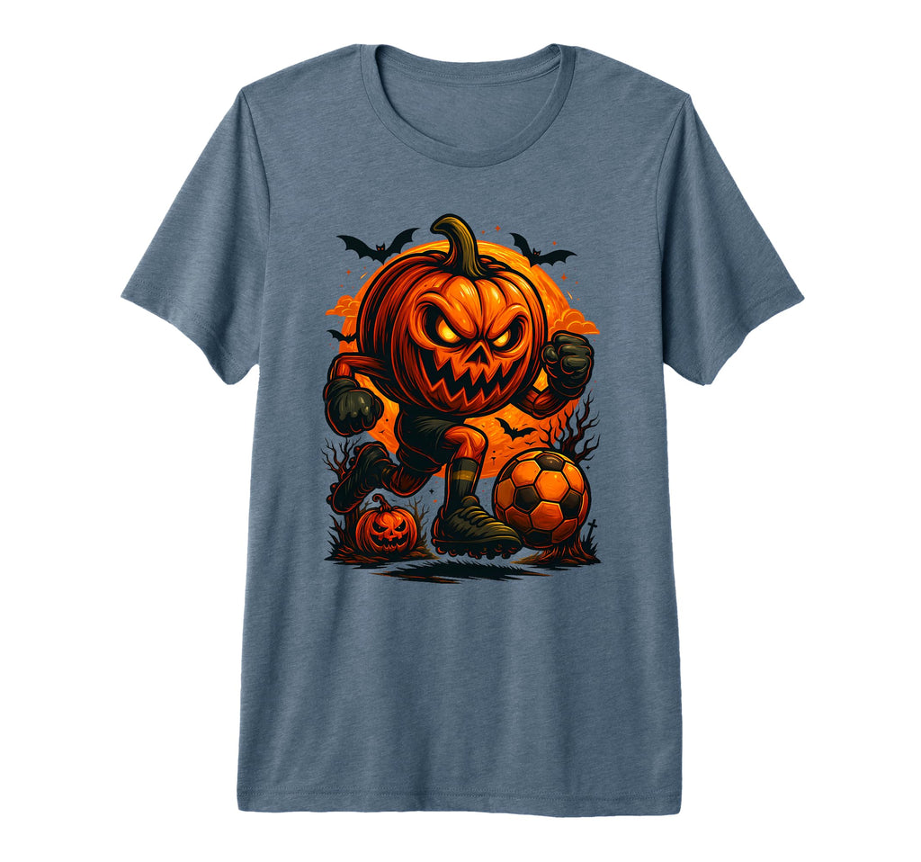 Halloween Scary Pumpkin Showing Soccer T-Shirt - Graphic Print Men Women - T-Shirt, Sweatshirt, Hoodie