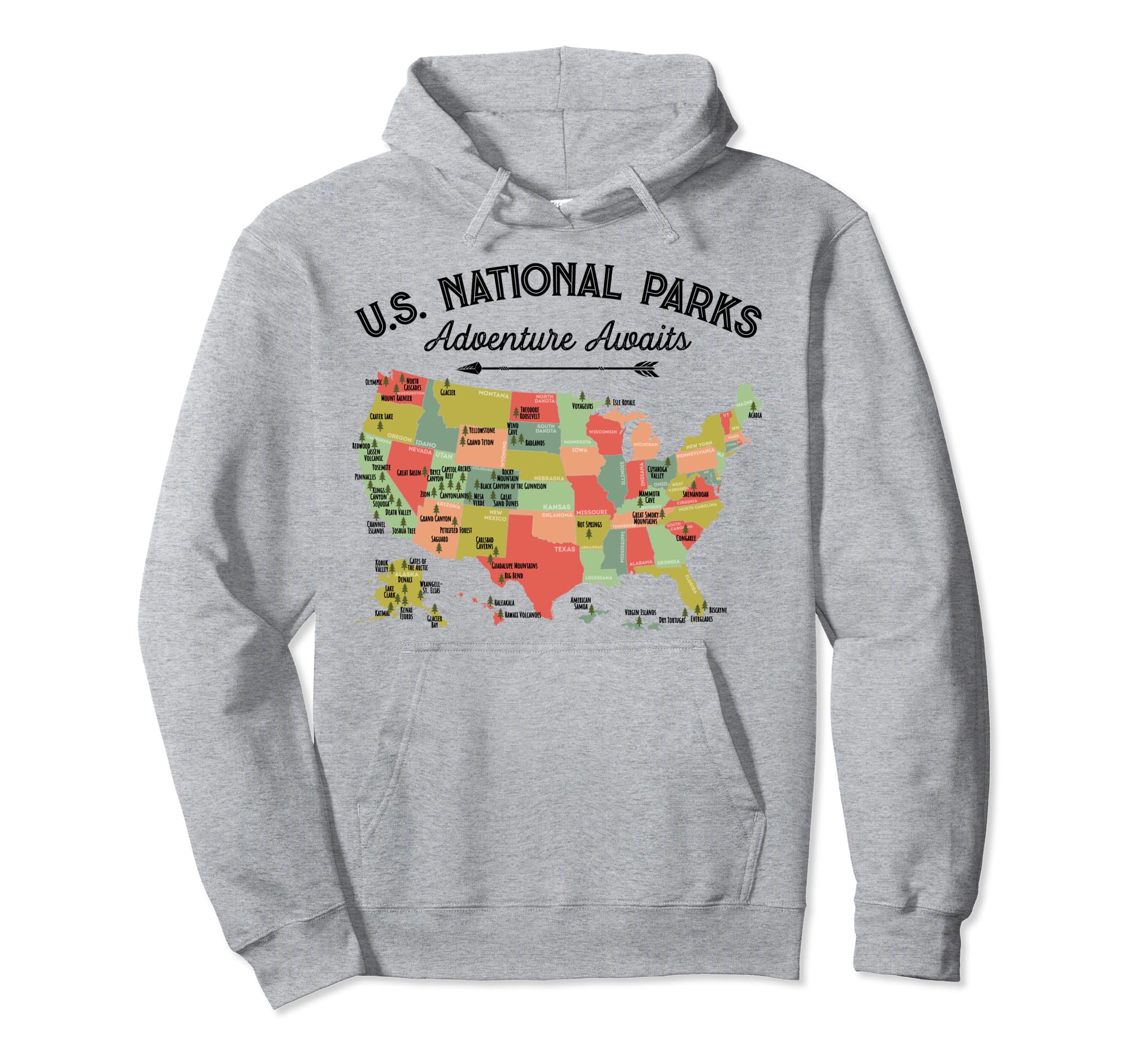 National Parks Map Camping Hiking Hoodie - Minimalist Print Unisex - T-Shirt, Sweatshirt, Hoodie