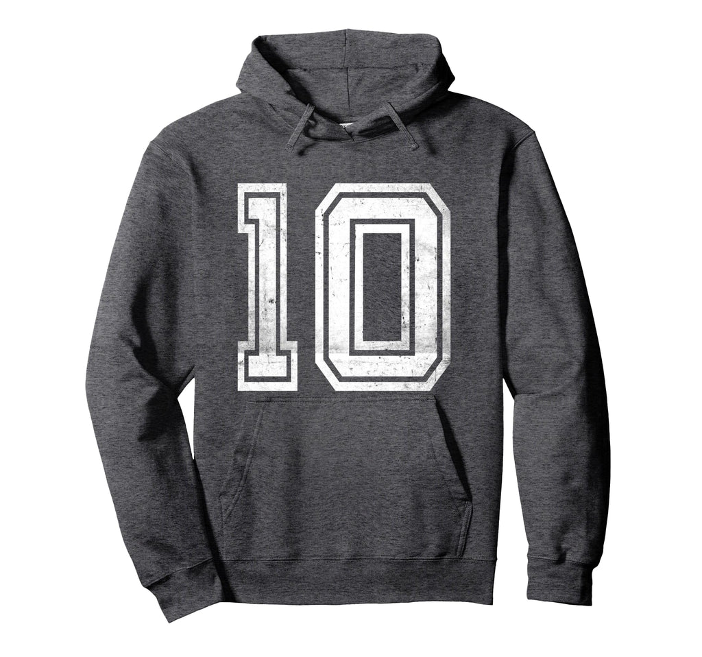 Distressed Number 10 Number Hoodie - Streetwear Style Unisex - T-Shirt, Sweatshirt, Hoodie