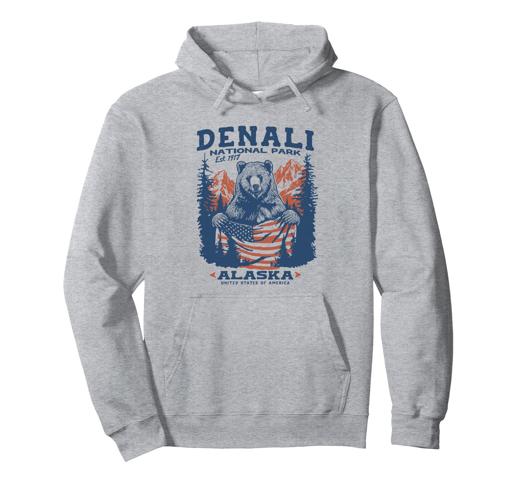Patriotic Denali Park Bear Flag Hoodie - Unique Graphic Unisex - T-Shirt, Sweatshirt, Hoodie
